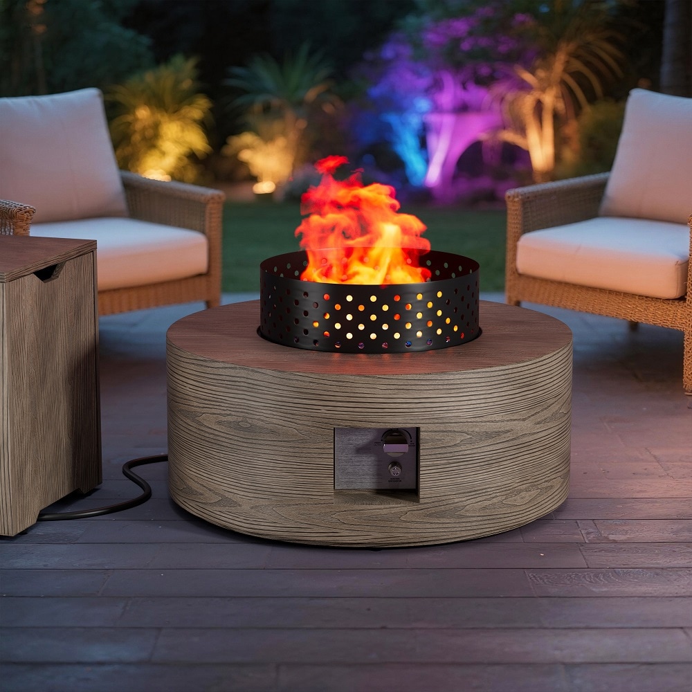 Evita - 30-in Round Propane Fire Pit Table Gas Firepit Table Outside Patio Deck Garden Backyard W...