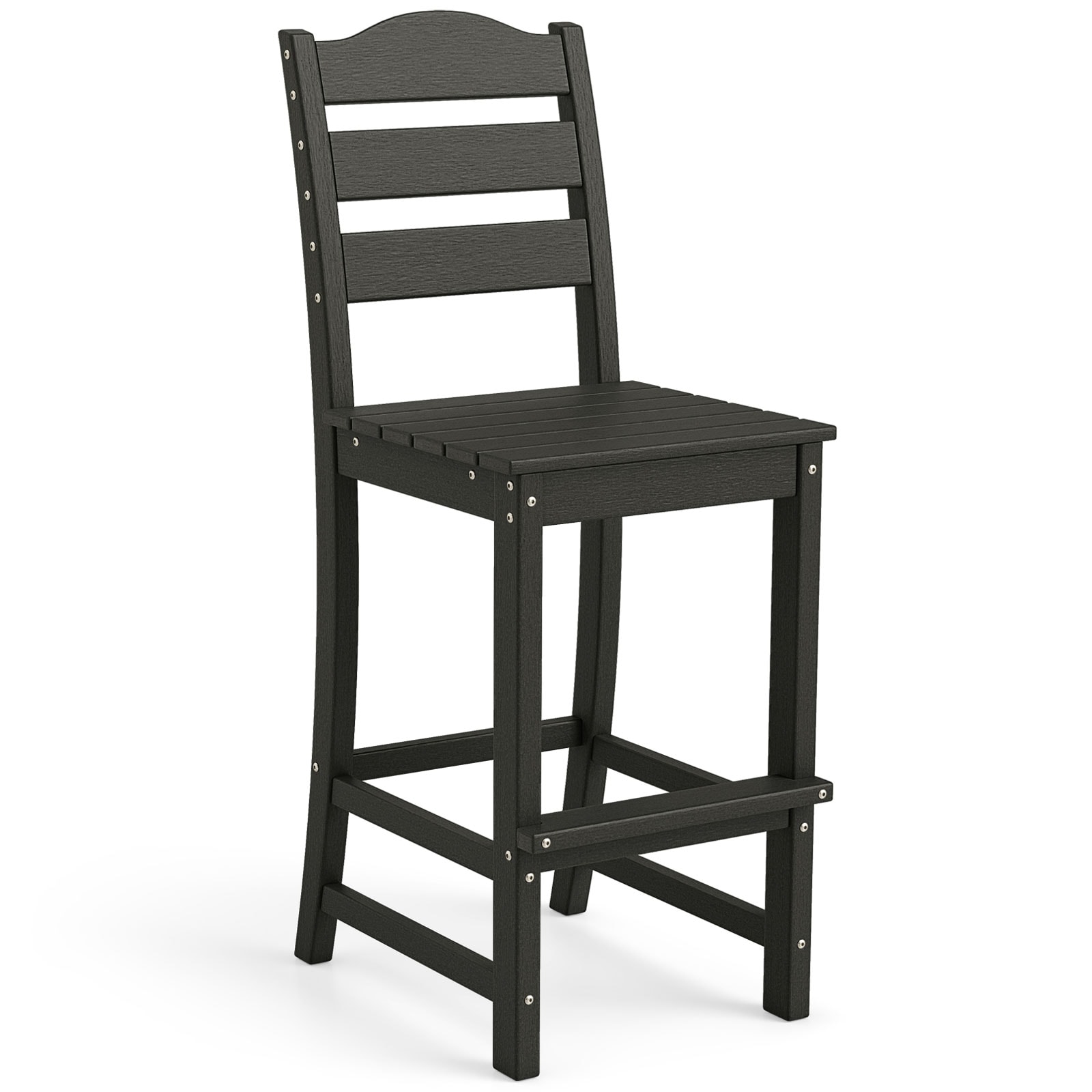 Slickblue - Outdoor HDPE Bar Stool with Slatted Seat Footrest and Curved Back for Patio Deck or P...