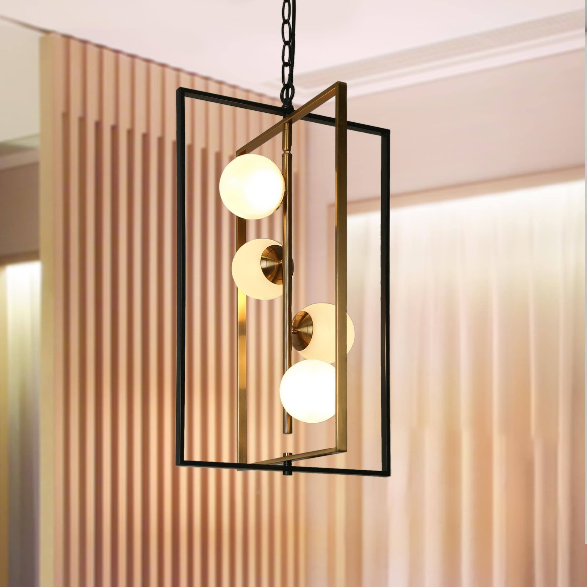 ZEVNI L3R2IFERW4416SF7 Mordy 4 -Light Matte Black and Gold LED Modern/contemporary Tinted glass Lantern Integrated LED Medium Hanging Pendant light