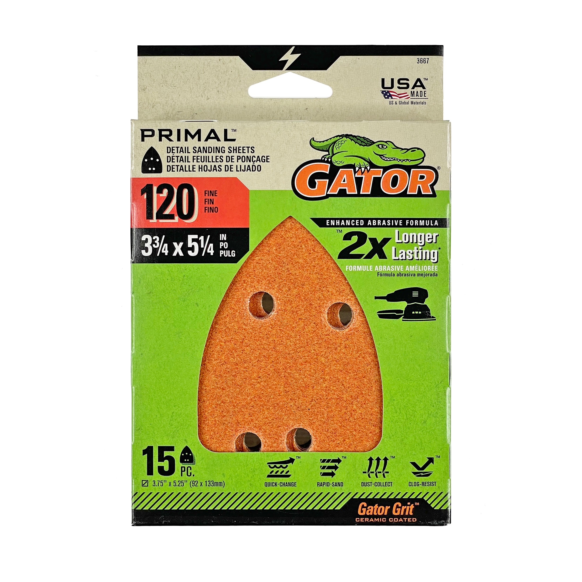 Gator 3667 Mouse Refill 120 Grit 15pk 15 -Piece Aluminum oxide 120 -Grit Detail Sandpaper