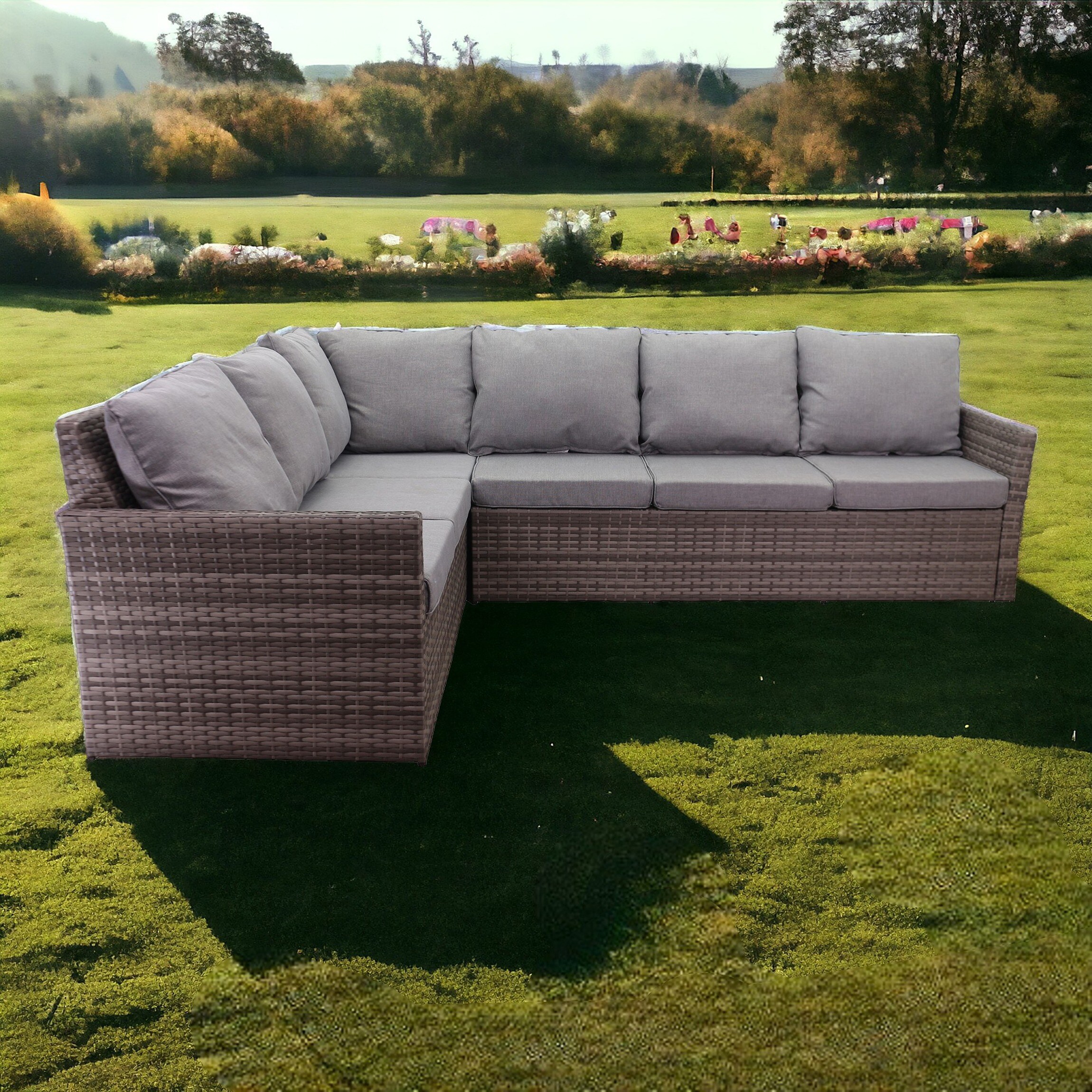 Courtyard Casual 5914 Newton Set of 2 Wicker Gray and Taupe Steel Frame Stationary Conversation Chair with Gray Cushioned Seat