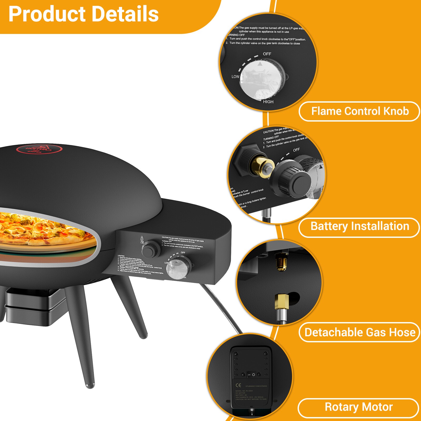 UDPATIO Outdoor Gas Pizza Oven Propane, Rotating Pizza Grill Oven Pizza  Maker with 12 Pizza stone, Portable Pizza Ovens for Outside with Rotary