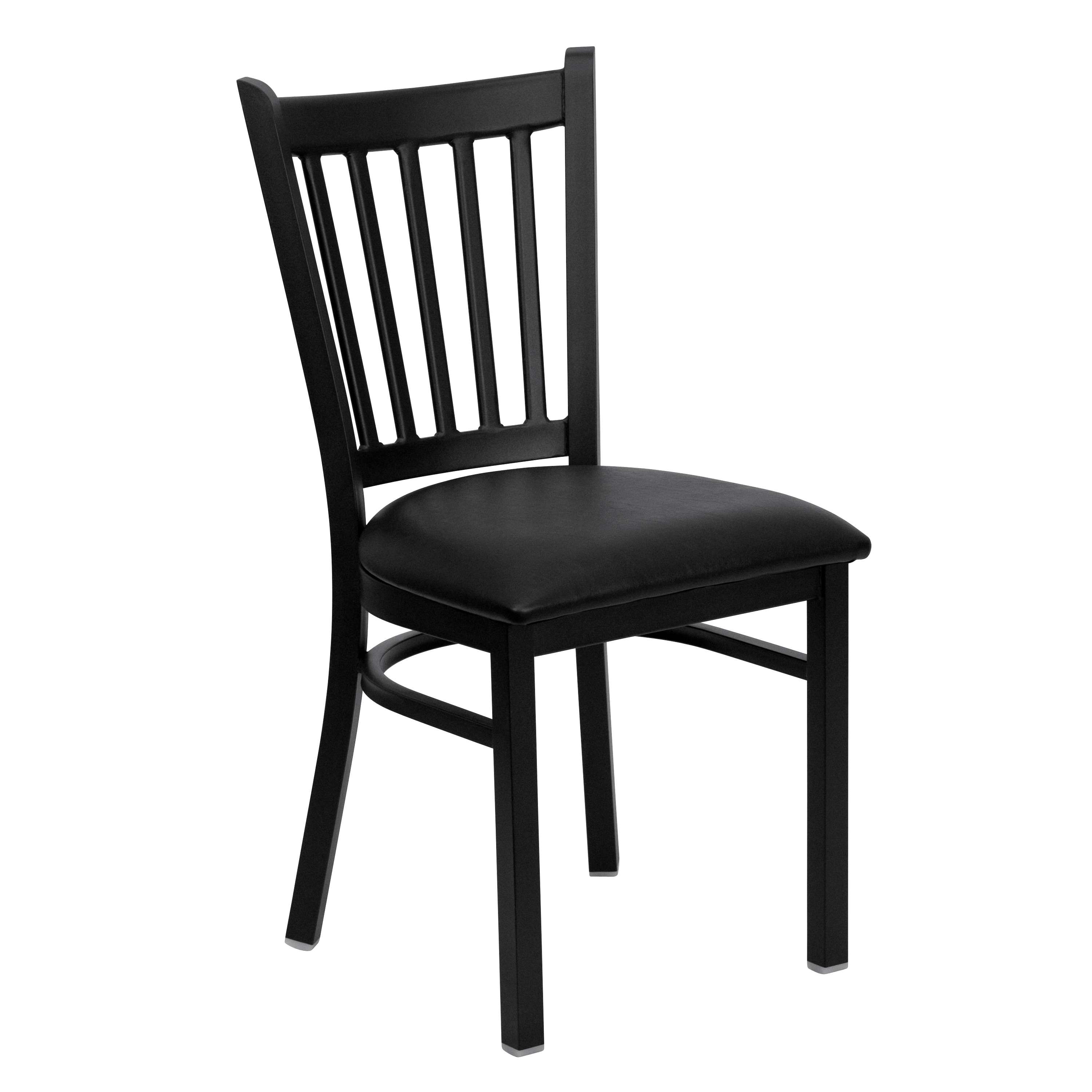 Emma + Oliver - Black Vertical Back Metal Restaurant Chair - Black Vinyl Seat