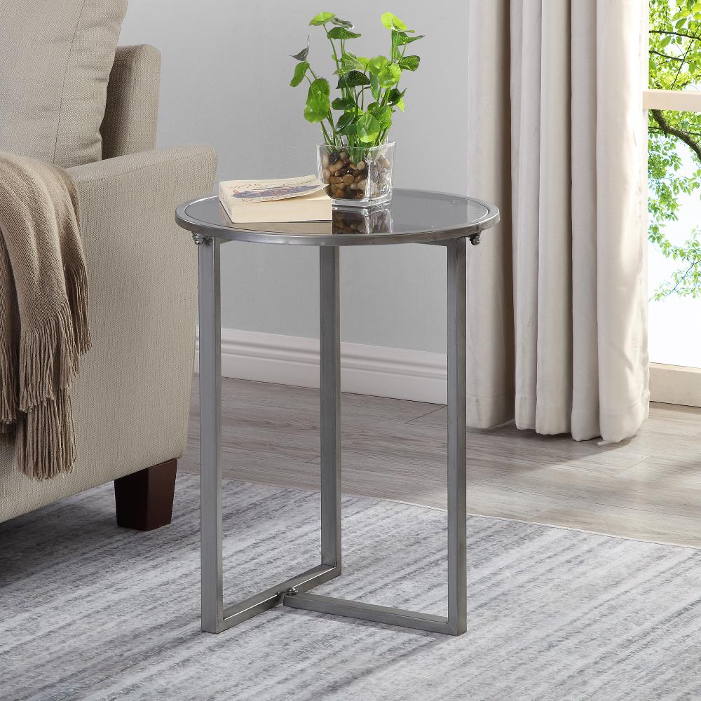 FirsTime 70076  and Co 16.5-in W x 21.5-in H Dark Silver Glass Round Industrial End Table Assembly Required