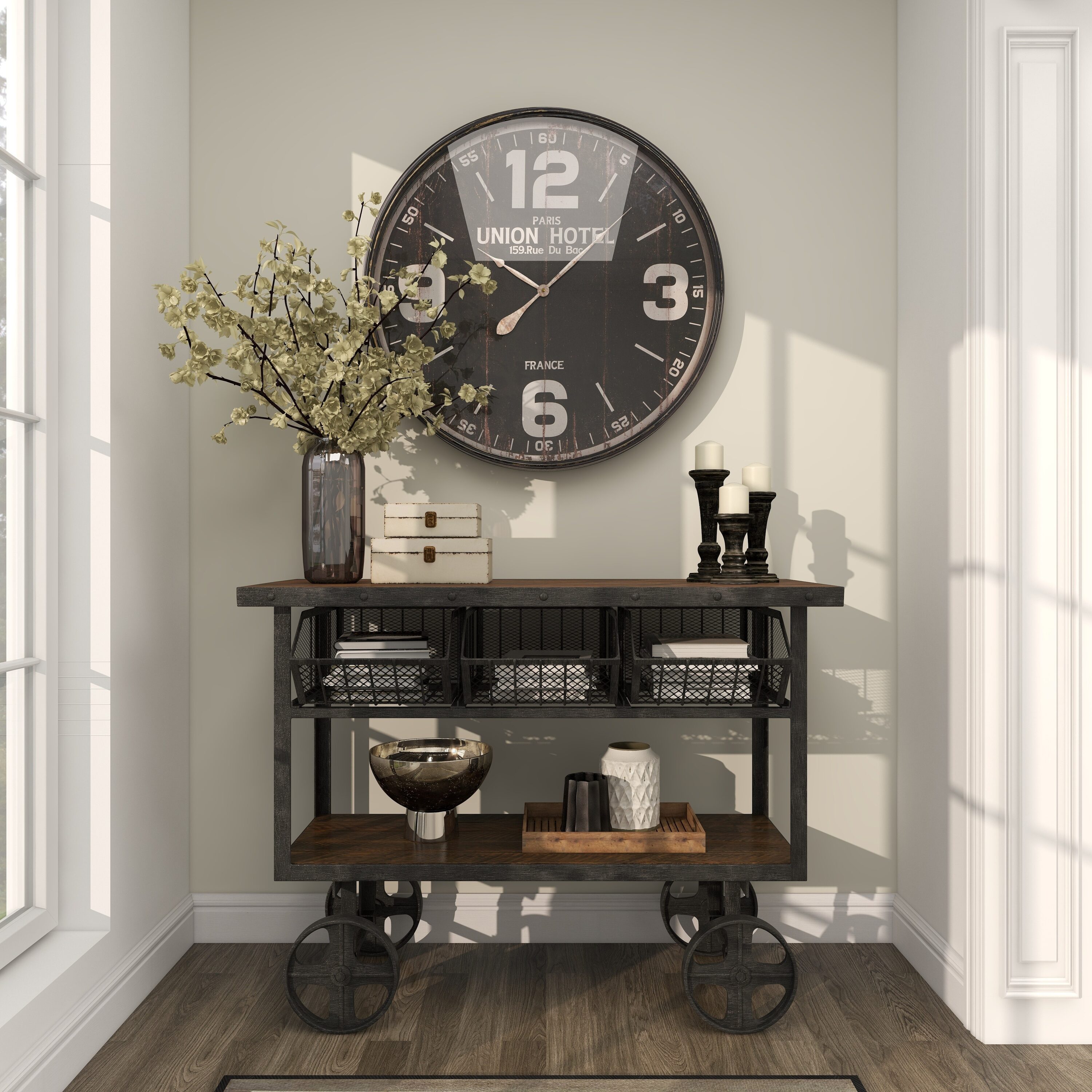 Black Mango Wood Ridge Embellished Candle Holders, Set of 3