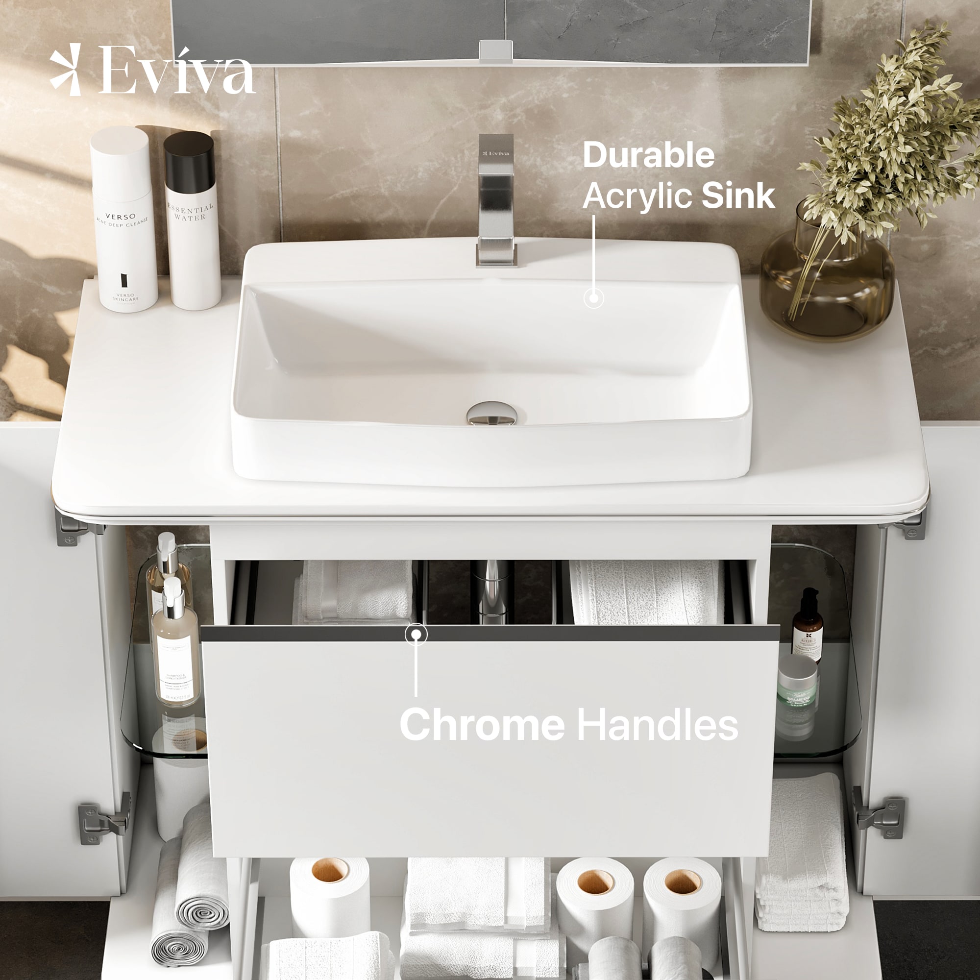 Eviva Duva 40" White Acrylic Freestanding Bathroom Vanity