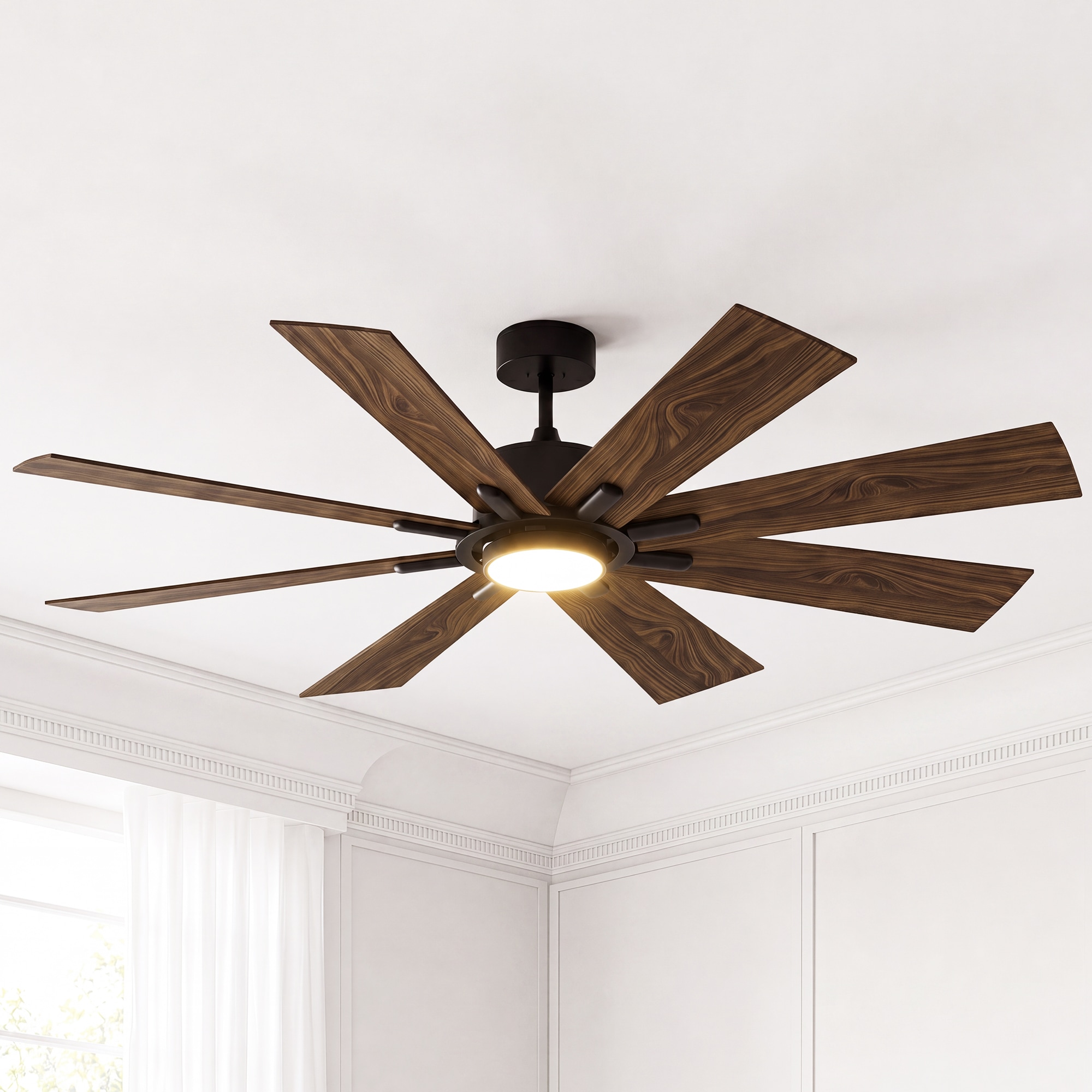 GreenEver - 72 Inch High Airflow 9371 CFM Black Industrial Indoor DC Ceiling Fan with Light and R...