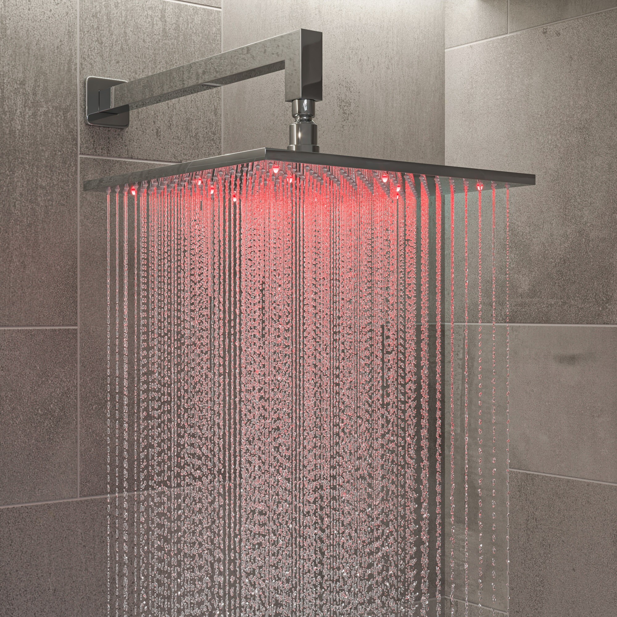 Polished Chrome 12" Square LED Rain Shower Head