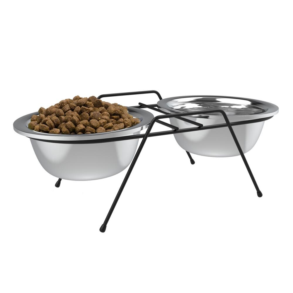 2 Stainless Steel Bowls and Non-Slip feet… Elevated Dog Bowls，Foldable Metal Shelf Raised Dog Bowl，Standing Feeder 