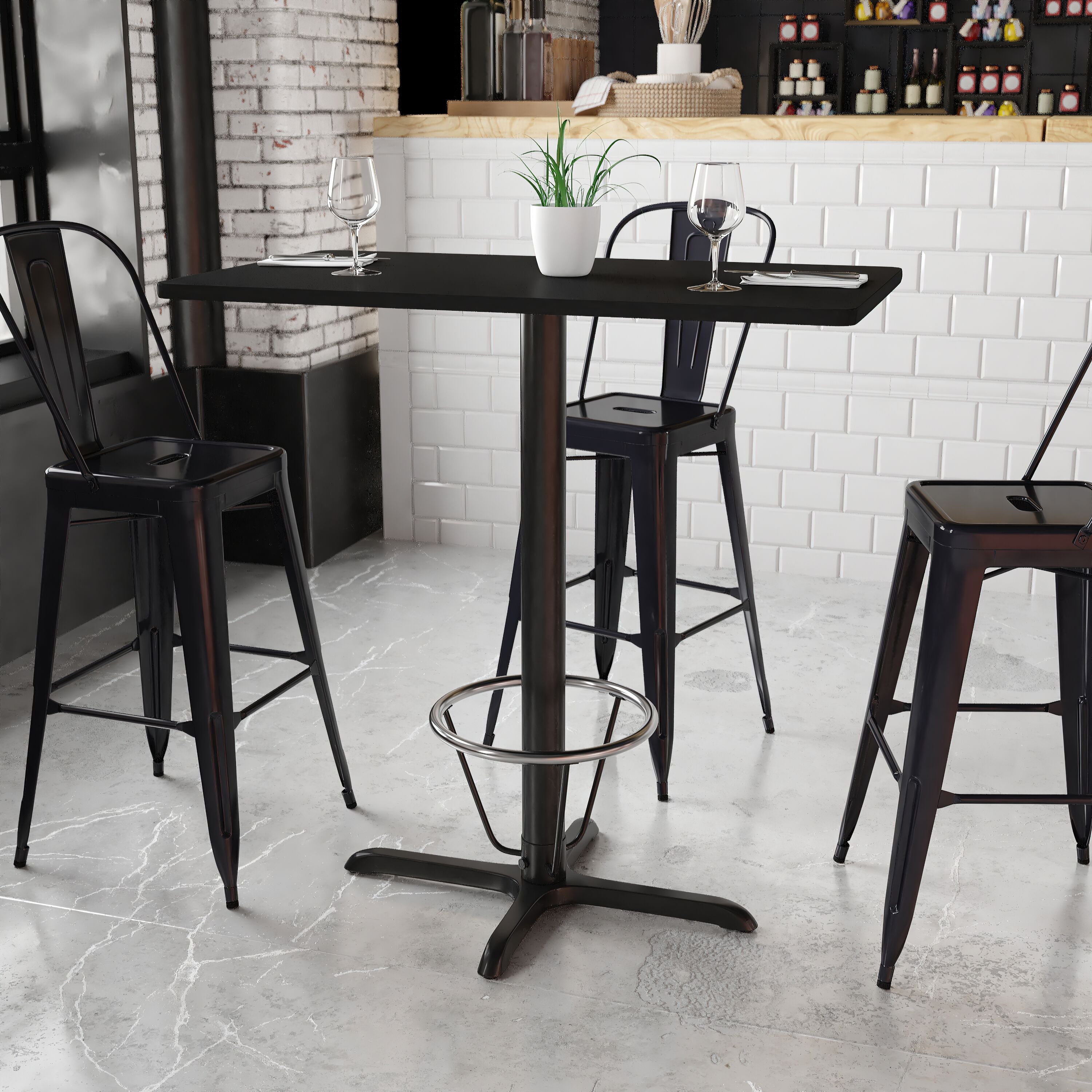 Flash Furniture 889142217695 Black Contemporary/Modern Bar Table, Wood veneer with Black Metal 42-Inches L x 43.13-Inches H