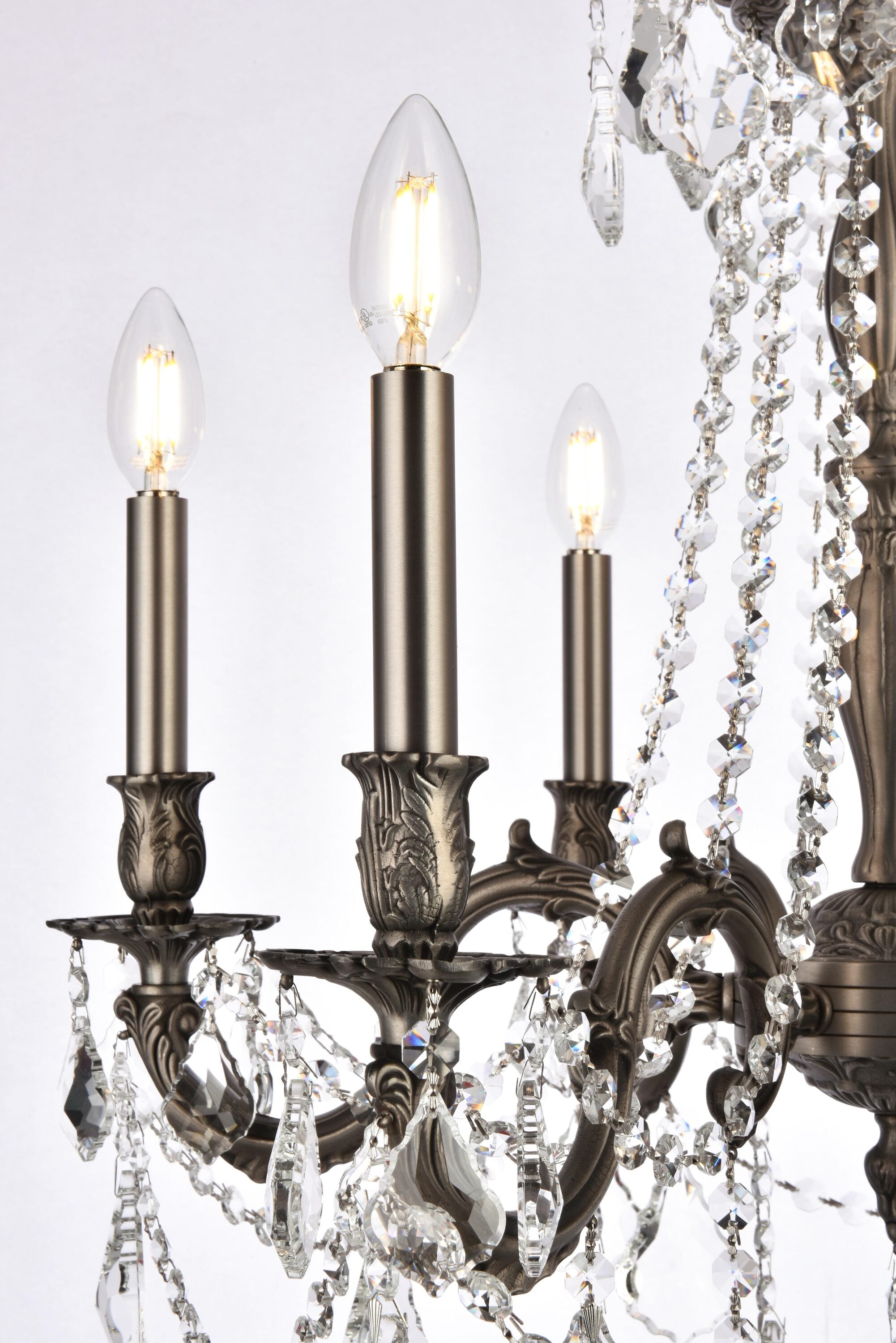 Royal Cut Crystal and Pewter 6-Light Chandelier with Bronze Accents