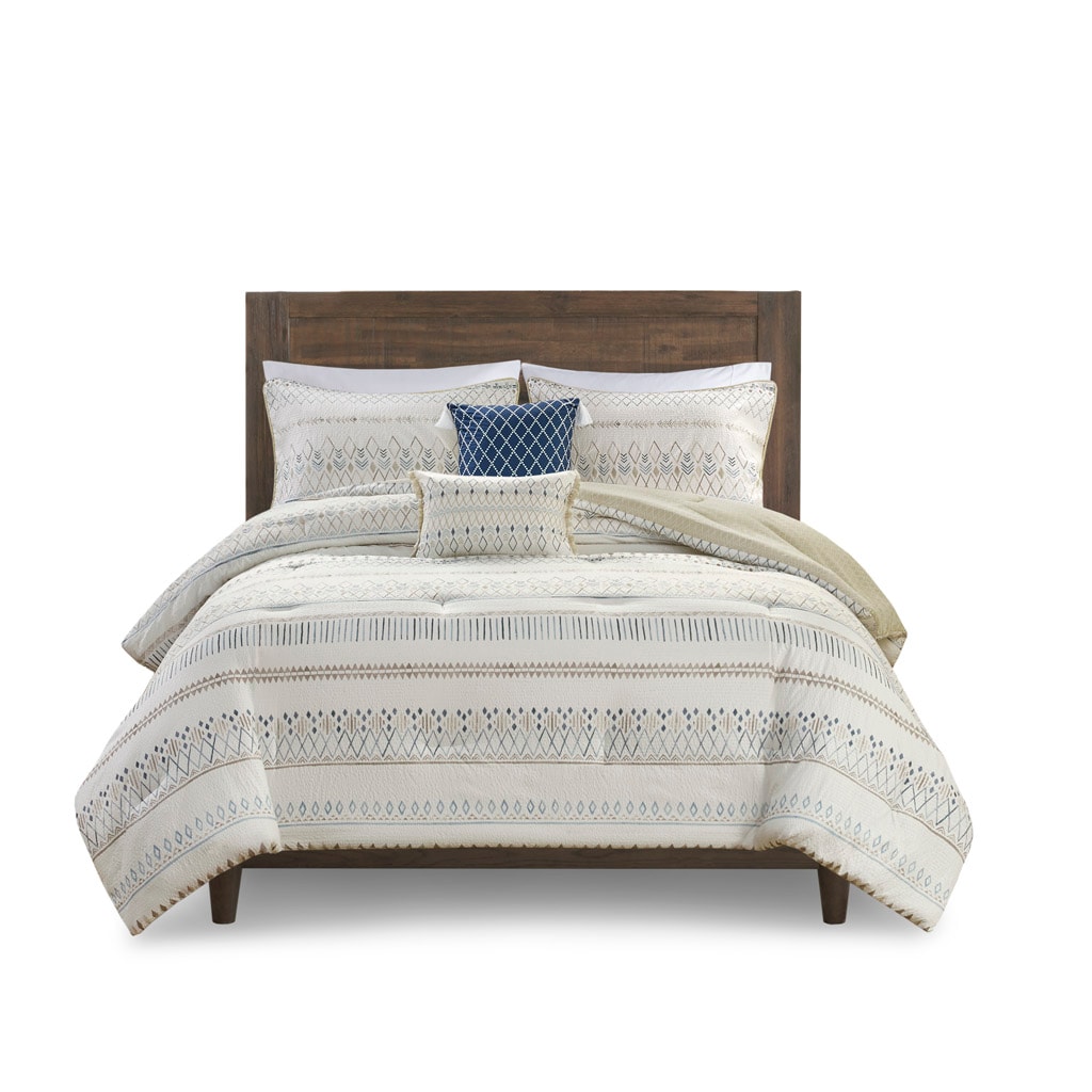 Gracie Mills GRACE-8628-01PM Penny Southwest-Inspired 5 Piece Seersucker Comforter Set with Decorative Pillows