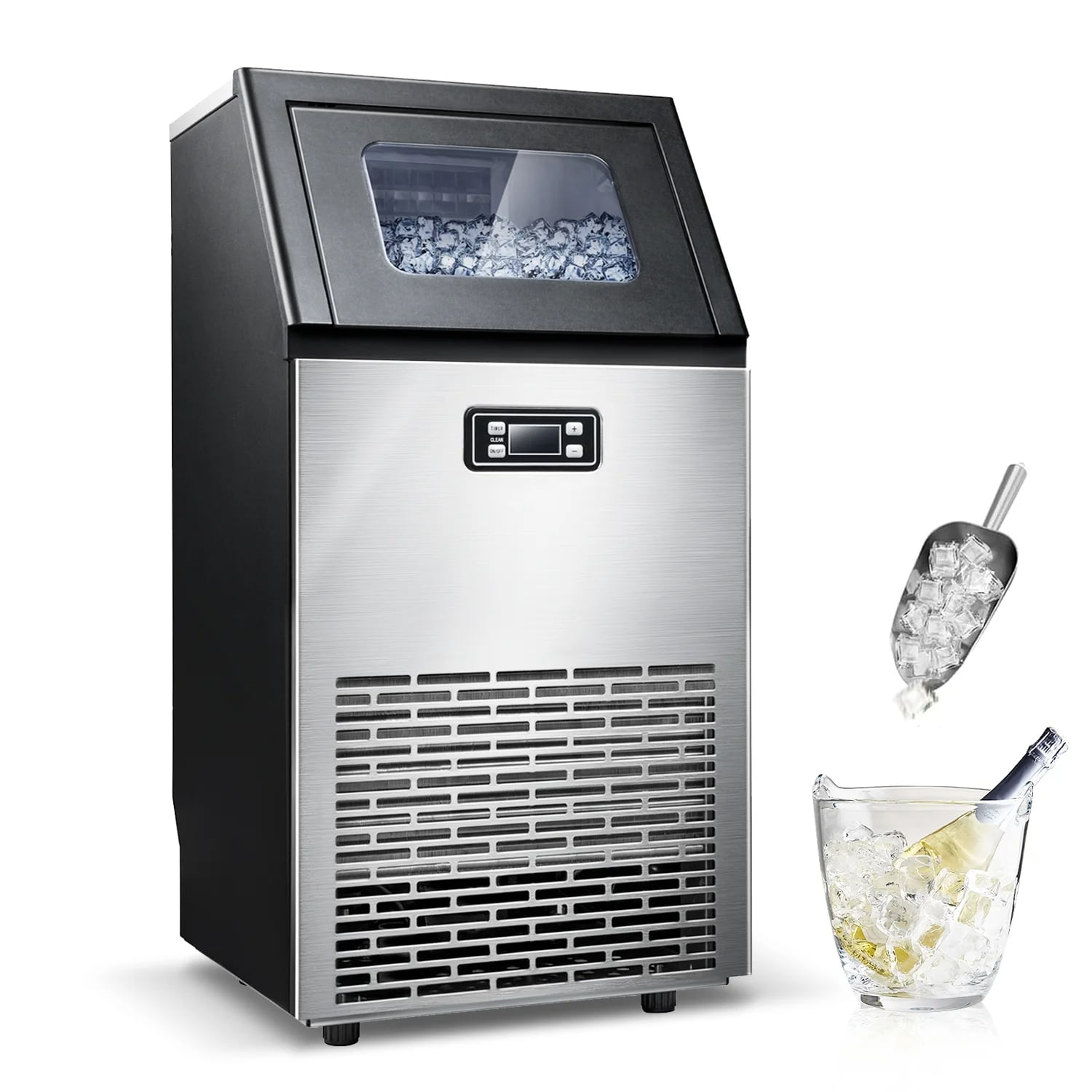 Antarctic Star Z5845AS 33-lb Ice Storage 100-lb Ice Per day Freestanding or built-in Cubed Ice Maker ( Stainless Steel with Scoop )
