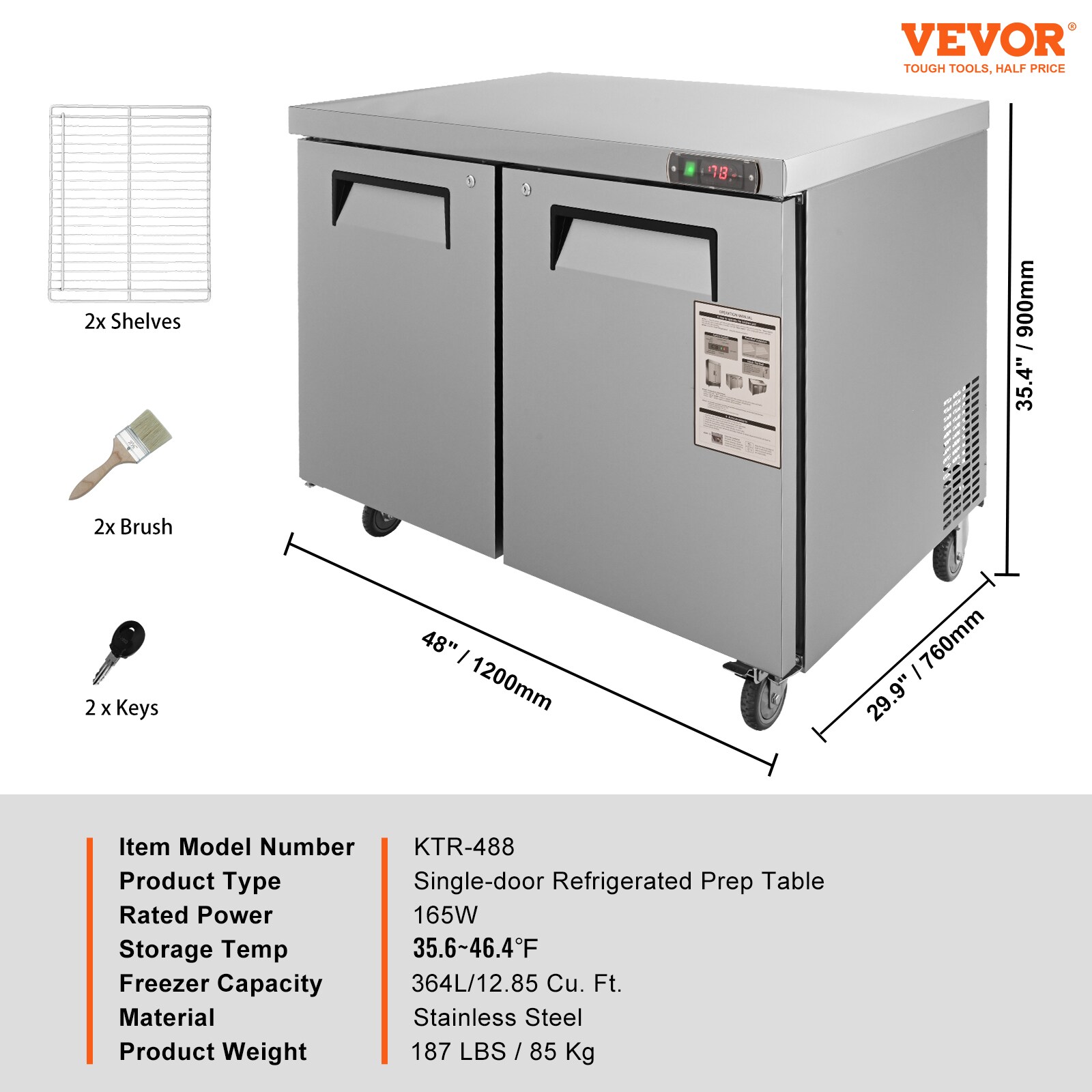 VEVOR FLWSLZGZT129CSXB6V1 Refrig-Prep-Tables - View #8