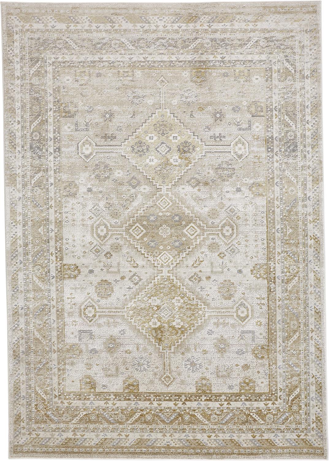 Room Envy AURR3738GLDIVYF05 Tripoli 7 x 10 (ft) Loomed Polyester Rich Gold/Beige Rectangular Indoor Medallion Global Area rug