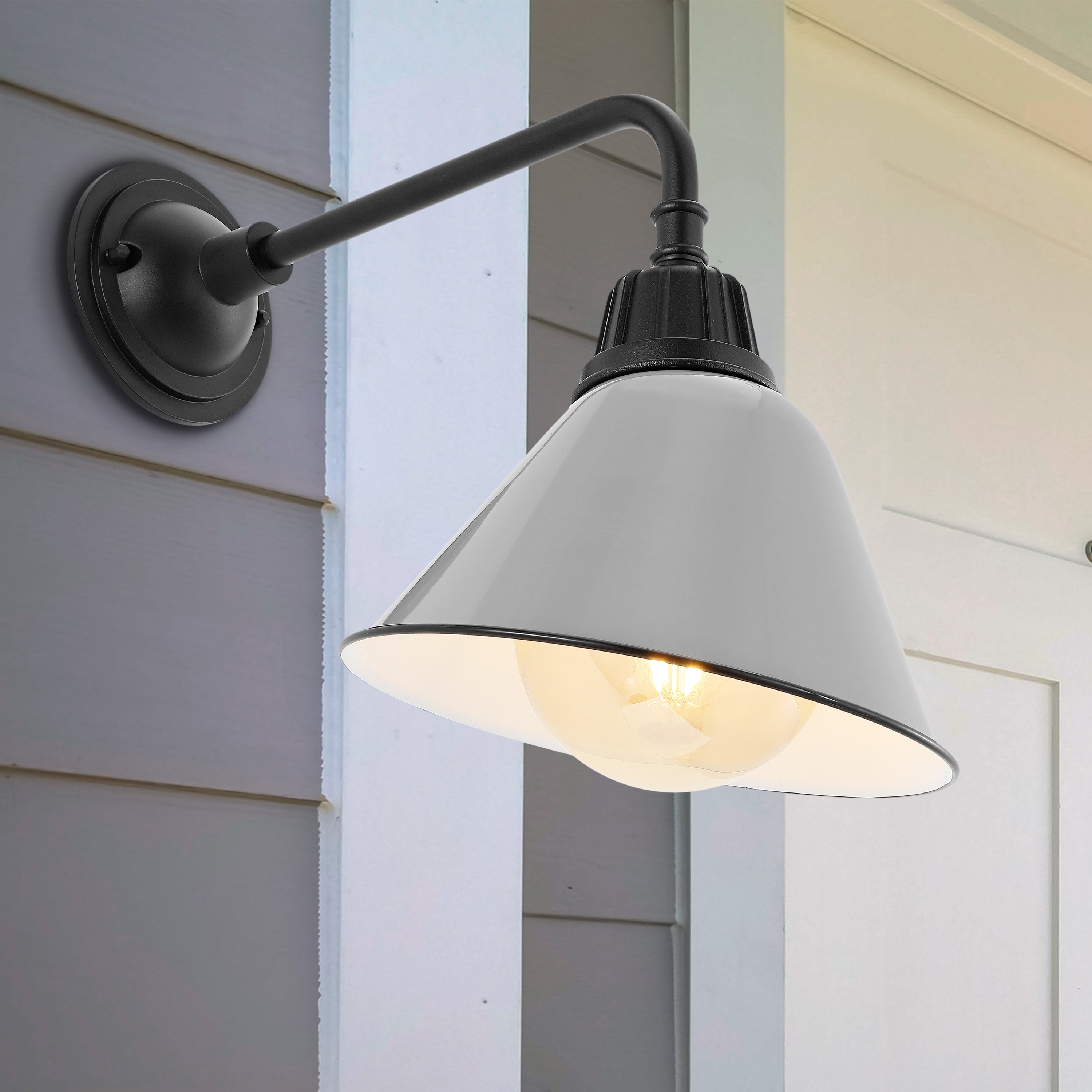 JONATHAN  Y JYL7612D Croydon Farmhouse Industrial Iron Gooseneck Arm 1 -Light 15-in H Polished Gray Hardwired Outdoor Wall Light