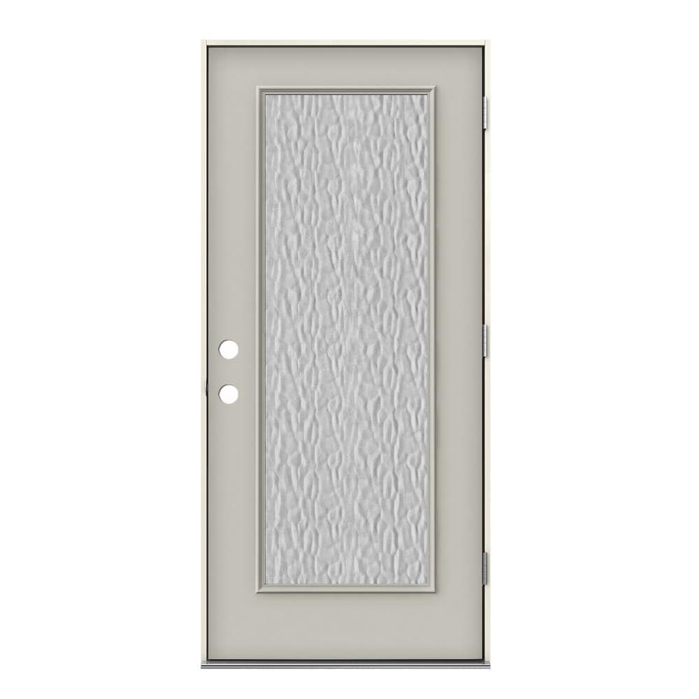 JELD-WEN LOWOLJW230600118 Flemish 36-in x 80-in x 4-9/16-in Steel Full lite Left-hand outswing Ash Painted Prehung Front Door Insulating core