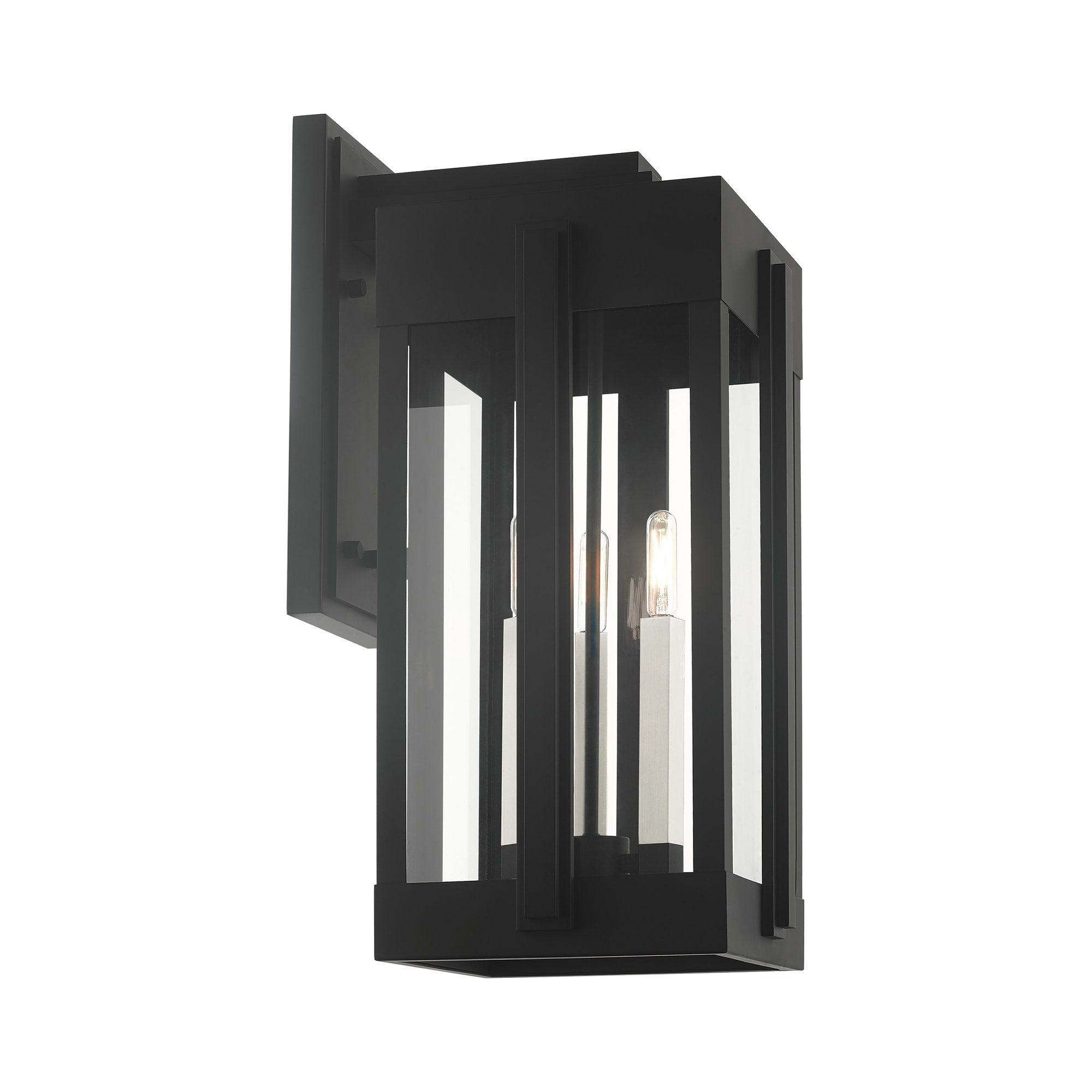 Black Brass Lantern Sconce with Clear Glass