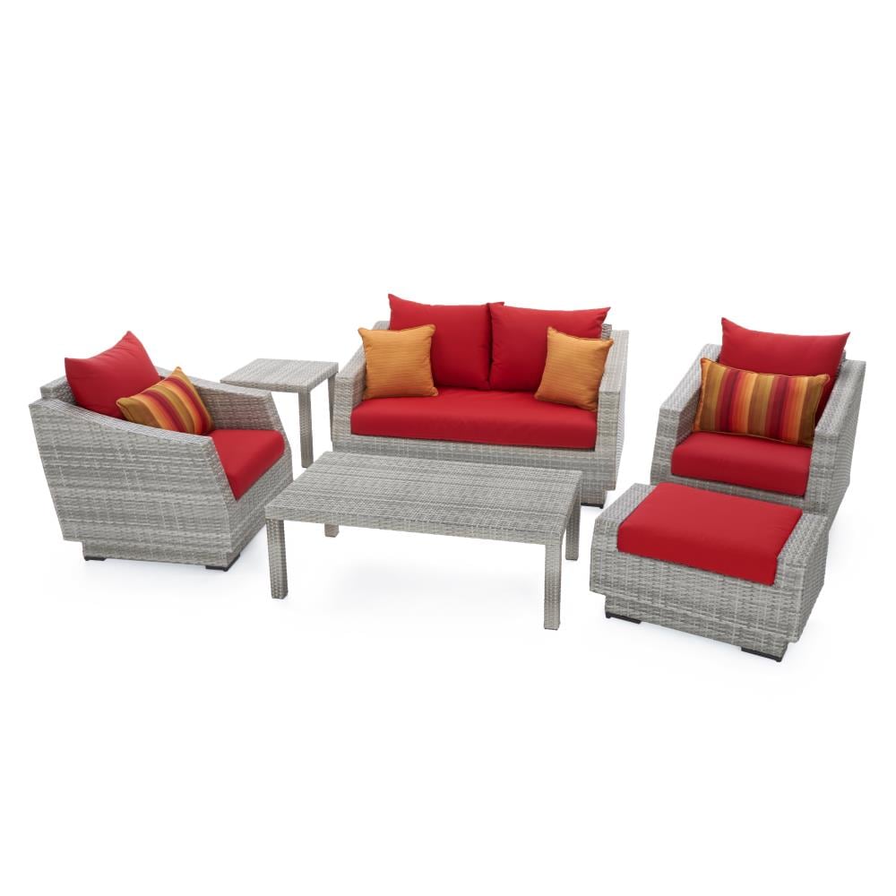 RST Brands OP-PEOSS6-CNS-SUN-K Cannes 6-Piece Wicker Patio Conversation Set with Red Sunbrella Cushions