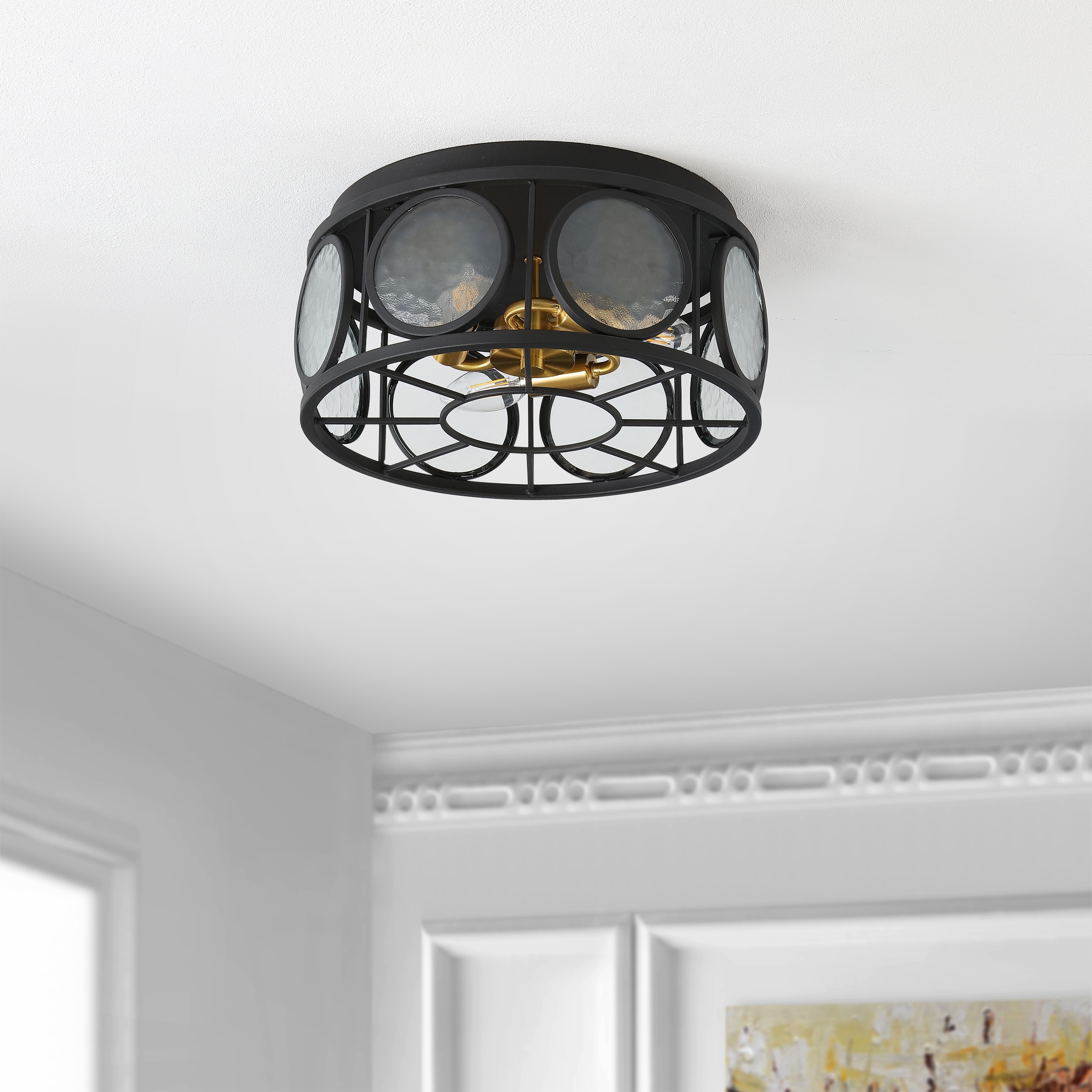 Victorian Inspired 13" Black Glass LED Flush Mount Light