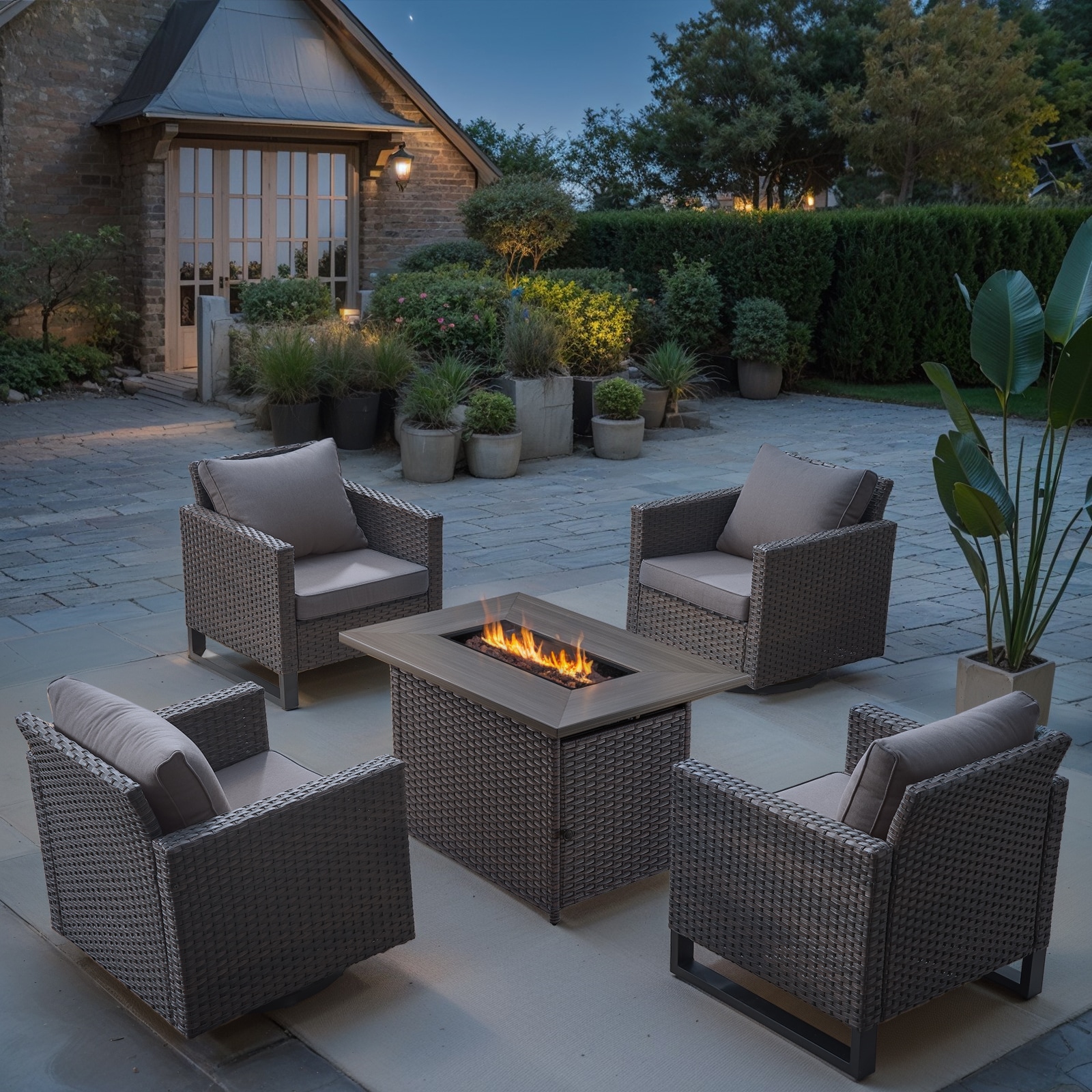  PA122120144-3 PAnorama Series 5 -Piece Wicker Patio Conversation Set with Gray Cushions