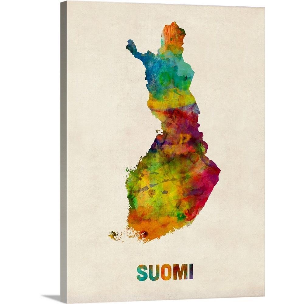 GreatBigCanvas Finland Watercolor Map (Suomi) 24-in H x 18-in W Abstract  Print on Canvas in the Wall Art department at 