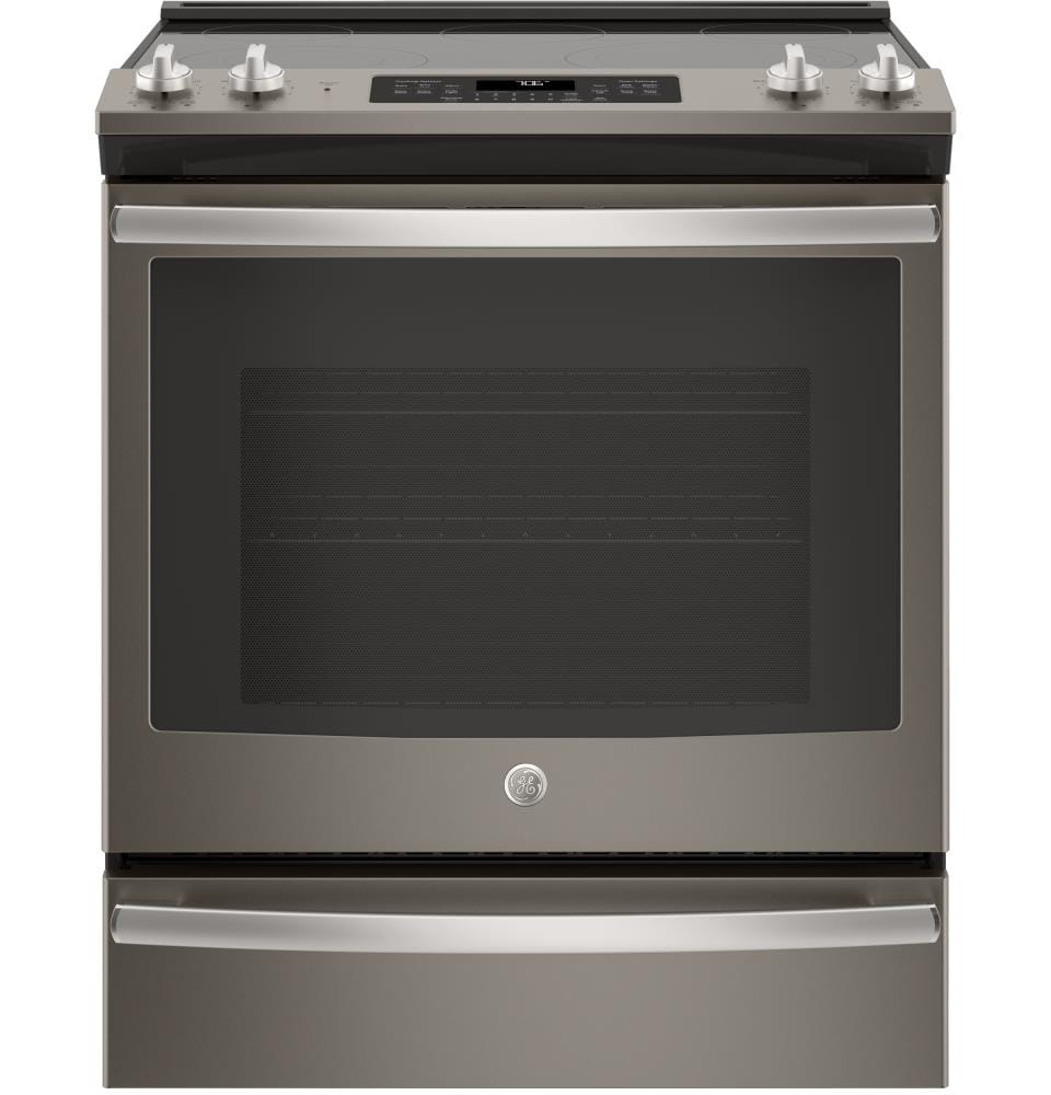 GE JS760ELES 30-in Glass Top 5 Elements 5.3-cu ft Self-Cleaning Convection Oven Slide-in Electric Range (Slate)