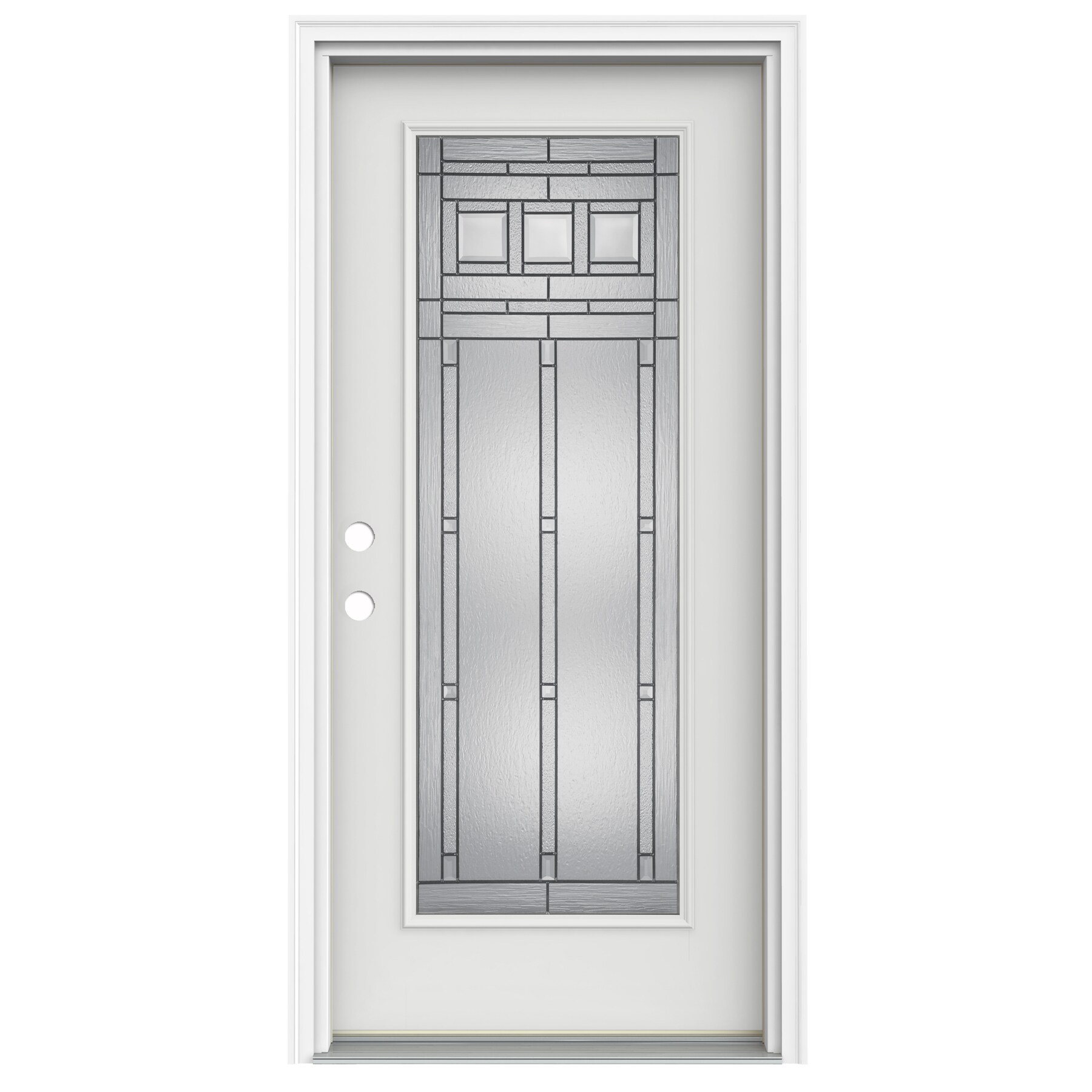 JELD-WEN LOWOLJW197700008 Craftsman 36-in x 80-in x 4-9/16-in Fiberglass Full lite Right-hand inswing Modern White Painted Prehung Front Door with Brickmould Insulating core