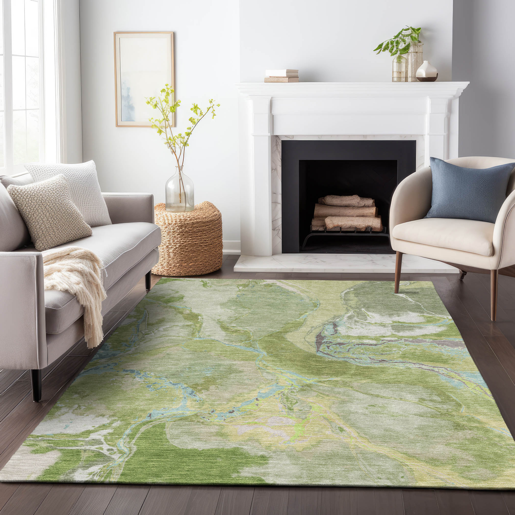 Addison Rugs ACN1005GE5X8 Chantille ACN1005GE 5 x 7 (ft) Polyester Green Rectangular Indoor/Outdoor Geometric Machine washable Area rug