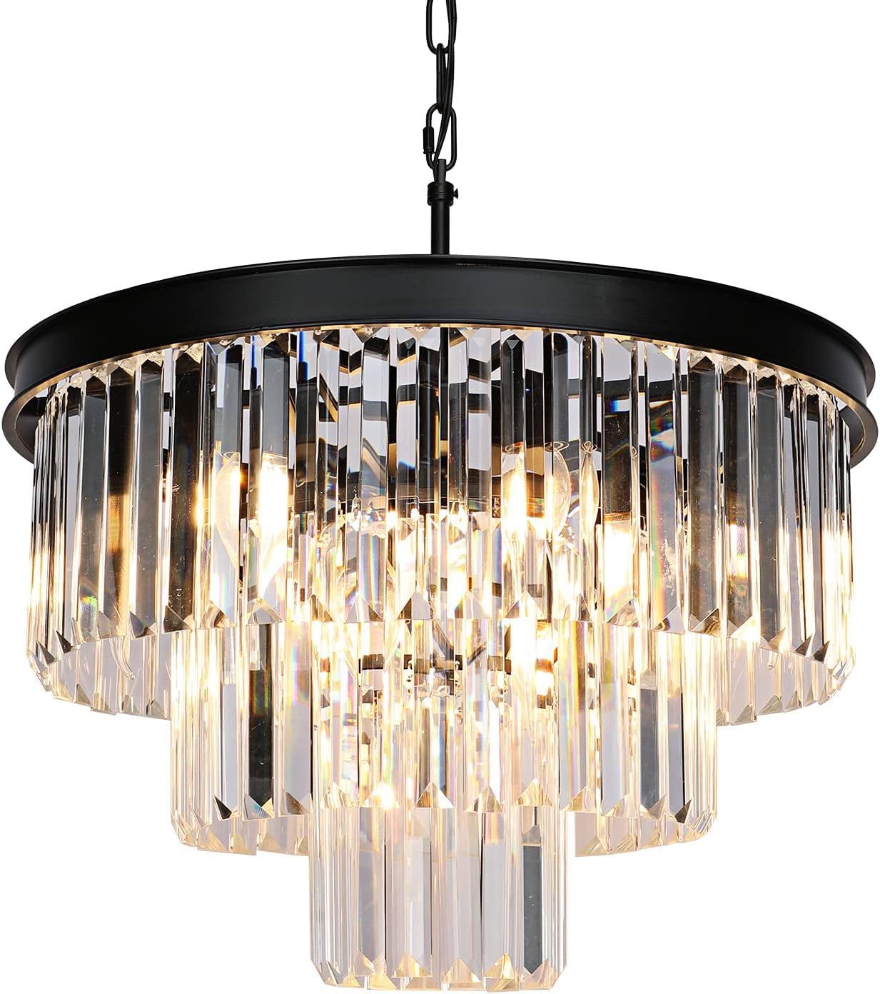IUEST  Crystal Chandeliers for Dining Room Lights Fixtures 9 Lights Black Modern 3-Tier Round Lighting Fixtures for Living Room Entryway Kitchen