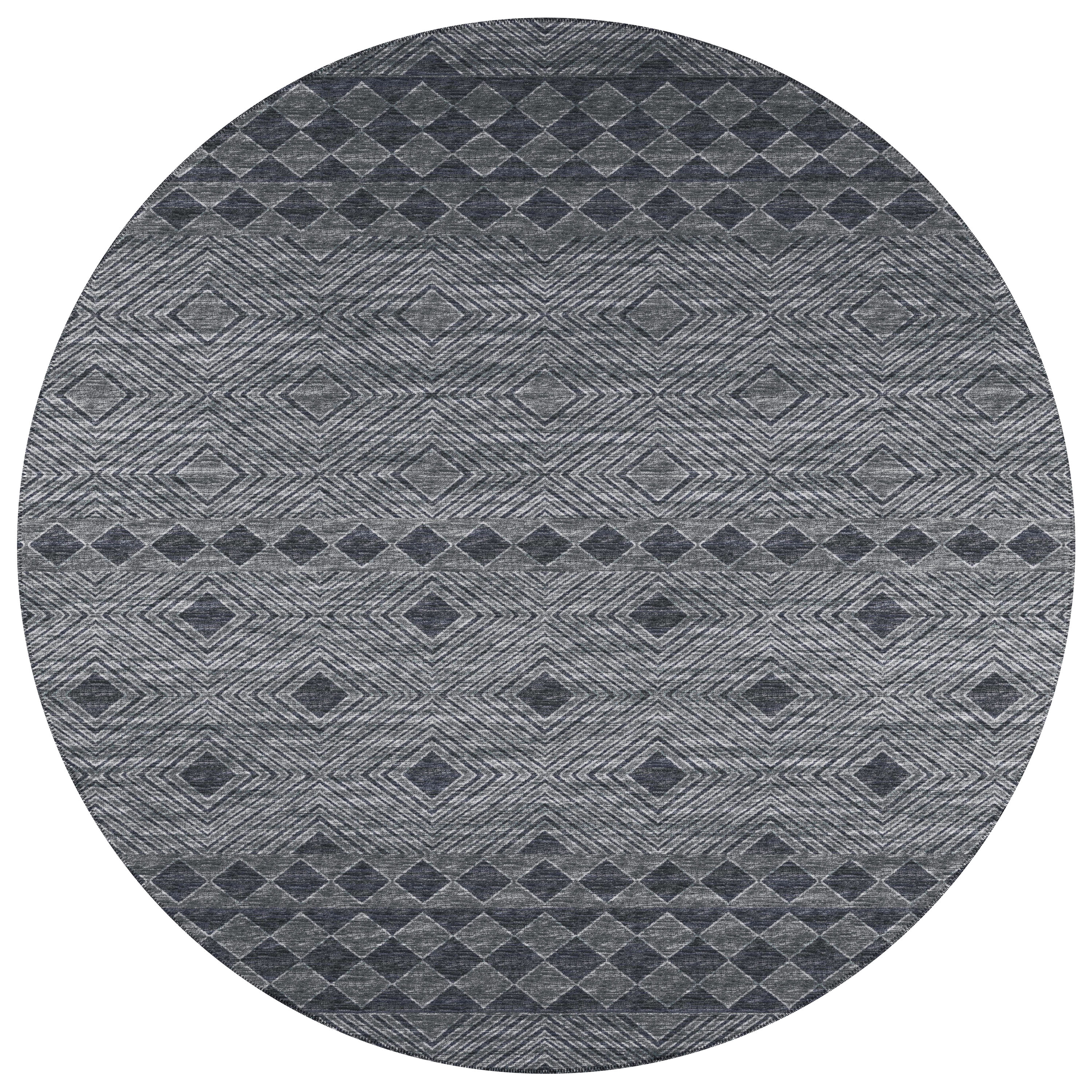 Addison Rugs AYU31GR8RO Yuma 8 x 8 (ft) Chenille Gray Round Indoor/Outdoor Geometric Southwestern Area rug