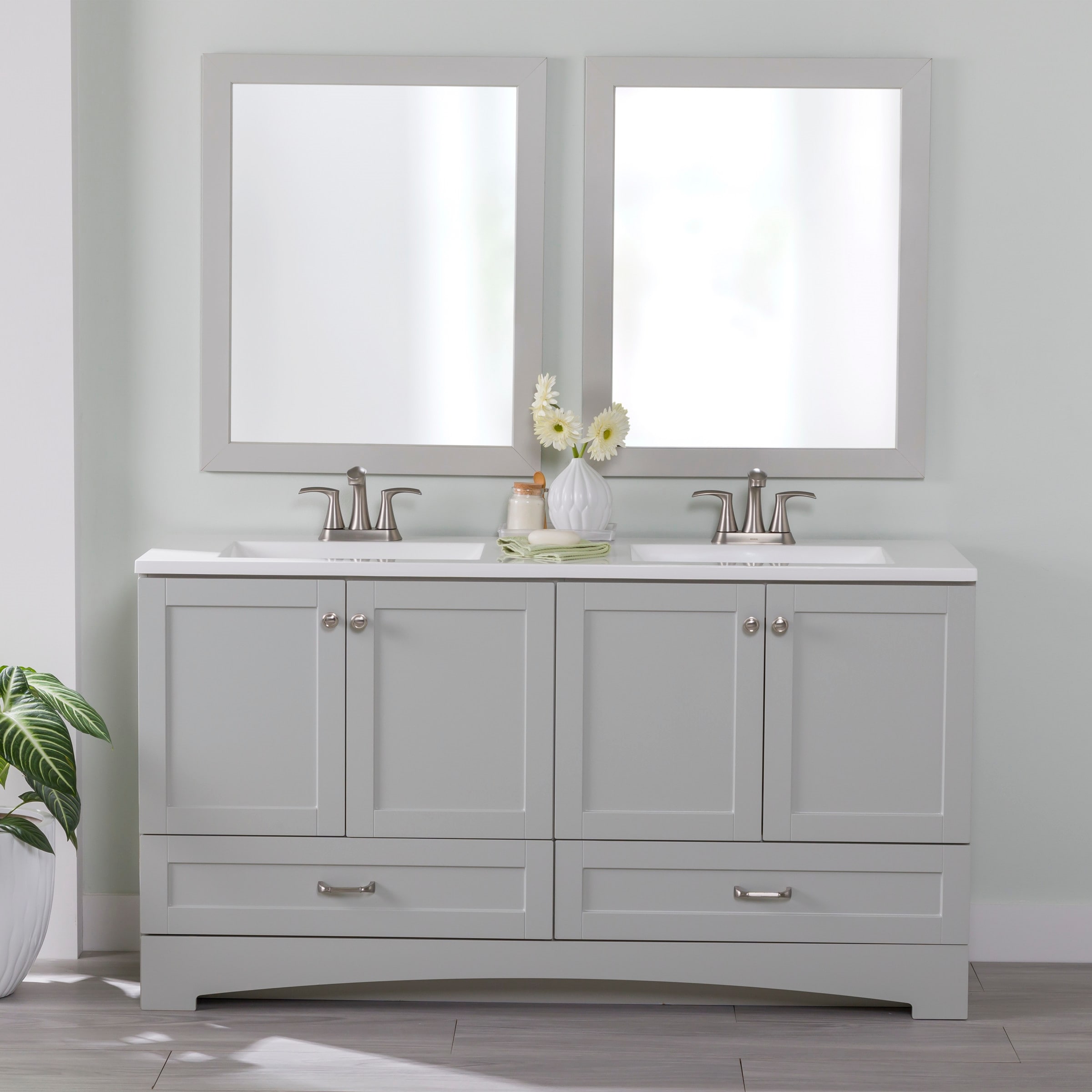 Diamond NOW Cassidy 60-in Pearl Gray Double Sink Bathroom Vanity with ...