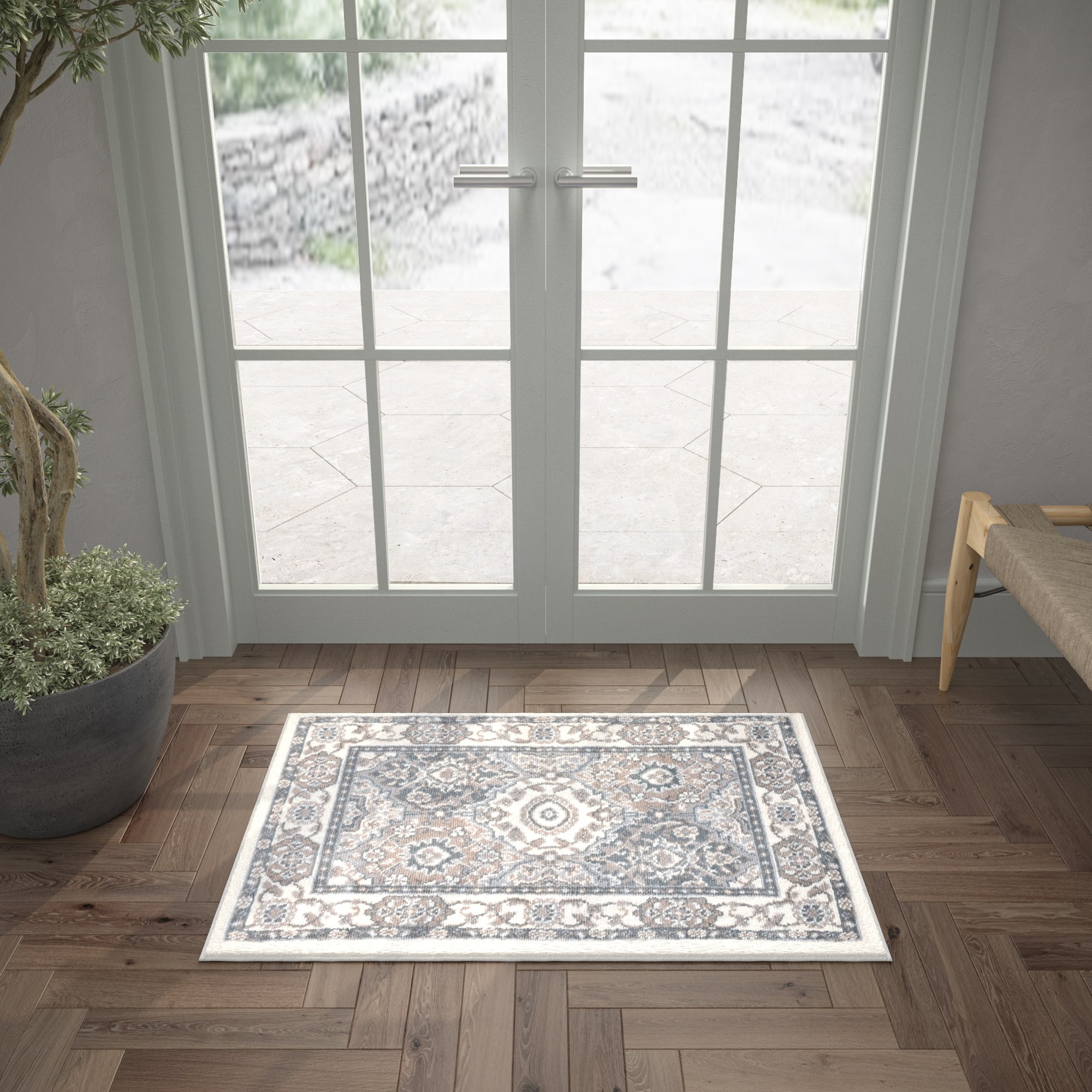 Madison Cream Synthetic 2' x 3' Rectangular Traditional Rug