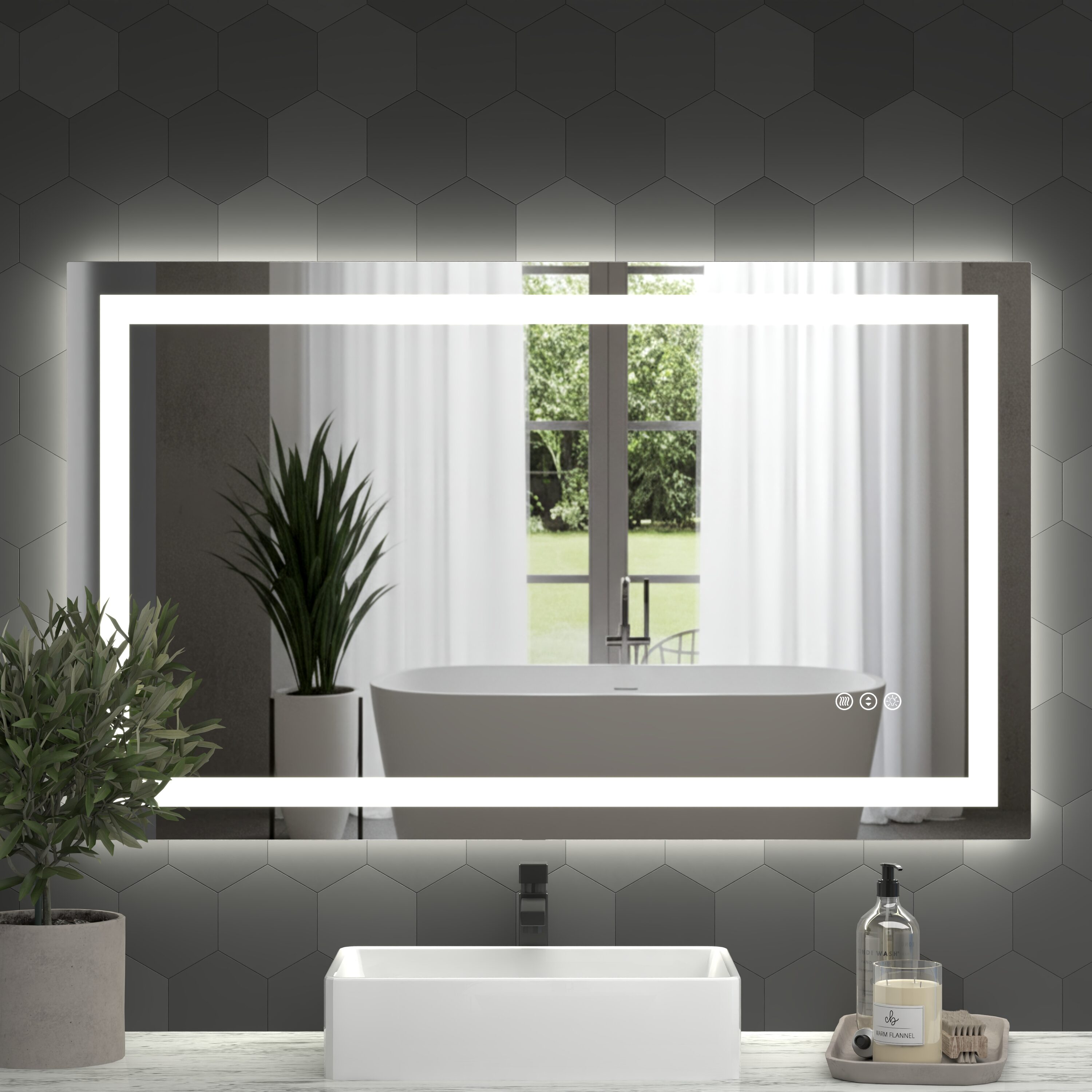 Huluwat LED Bathroom Mirror 40 Inches x 24 Inches with Front and Backlight Large Dimmable Wall Mirrors with Anti-Fog Memory 3 Colors LED Vanity Mirror