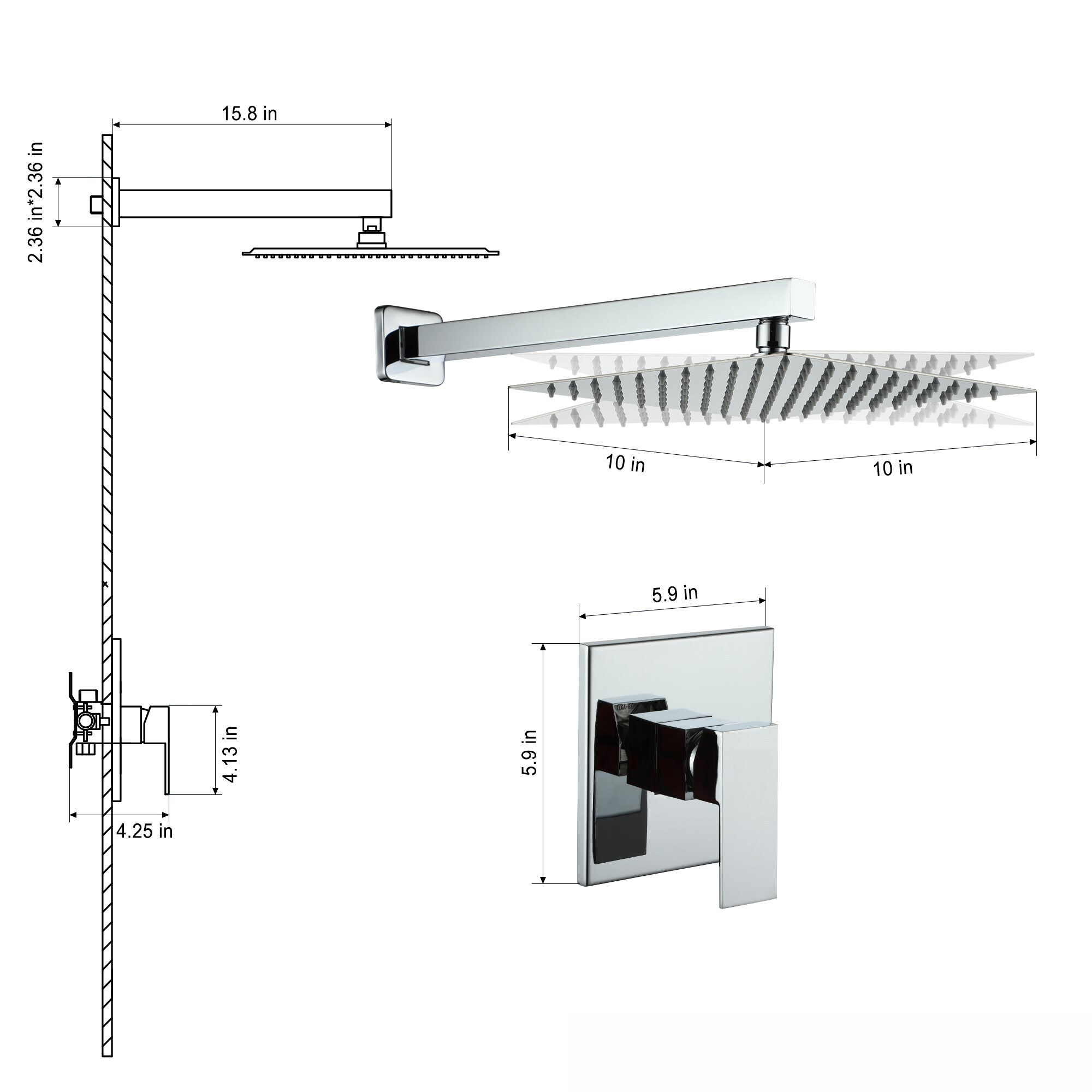 Mondawe WF1365C-2C Showerhead-Bar-Panels - View #6