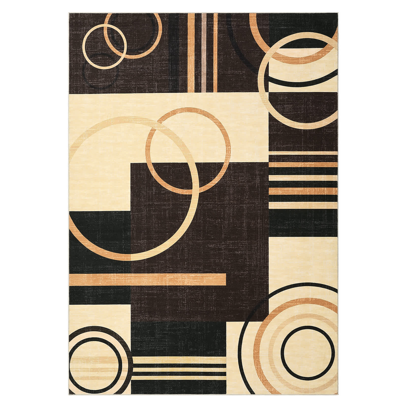 Qeetex LSN-PHO-15NDNWXV 8 x 10 ft Polyester Cashmere Brown Rectangular Hallway Bathroom Entryway Kitchen Office Foldable Geometric Printed Modern Washable Area Rug