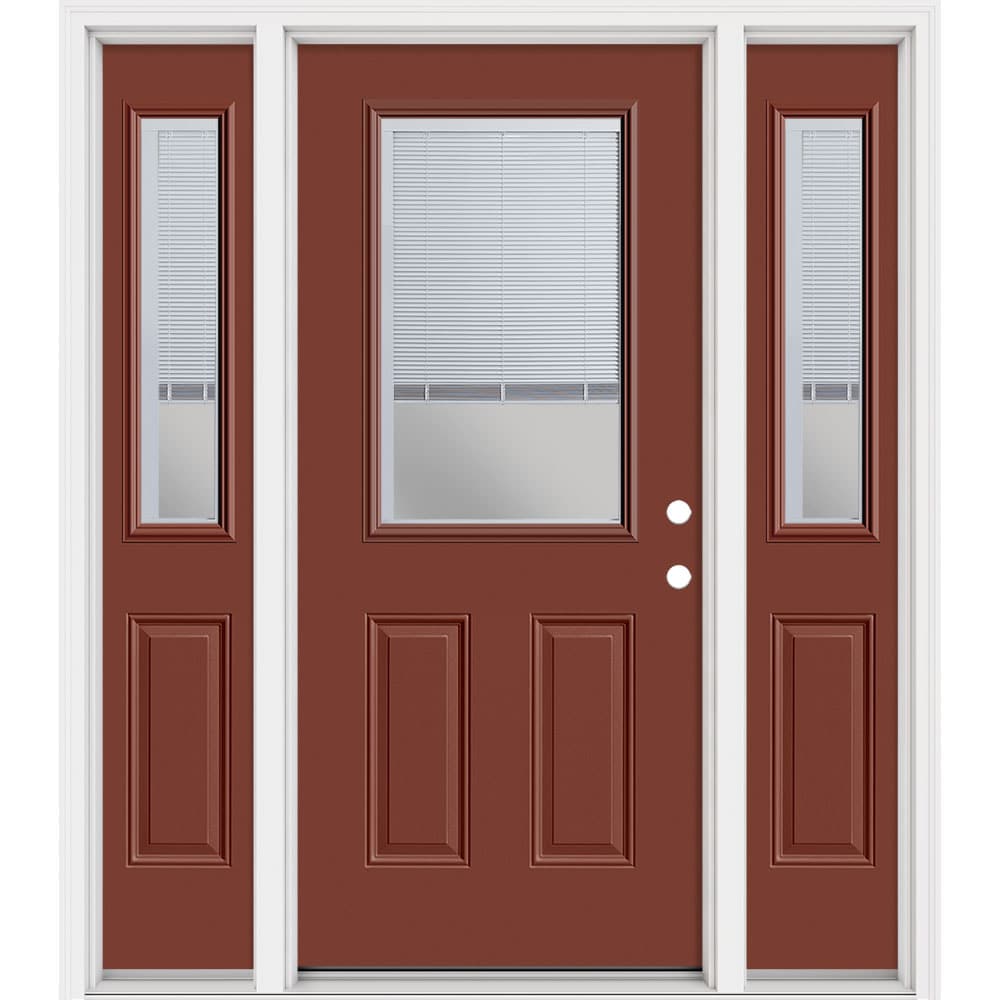 Masonite 321503 Steel Doors Series 64-in x 80-in x 4-9/16-in Steel Half lite Left-hand inswing Foxtail Painted Prehung Front Door with Sidelights with Brickmould Insulating core
