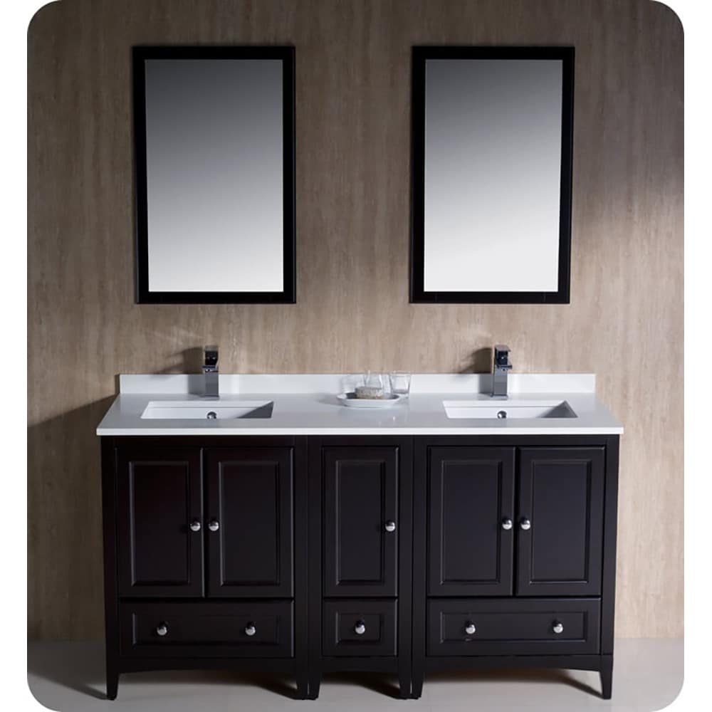 Fresca FVN20-241224ES Oxford 60-in Espresso Undermount Double sink Bathroom Vanity with White Quartz Top (Mirror Included)