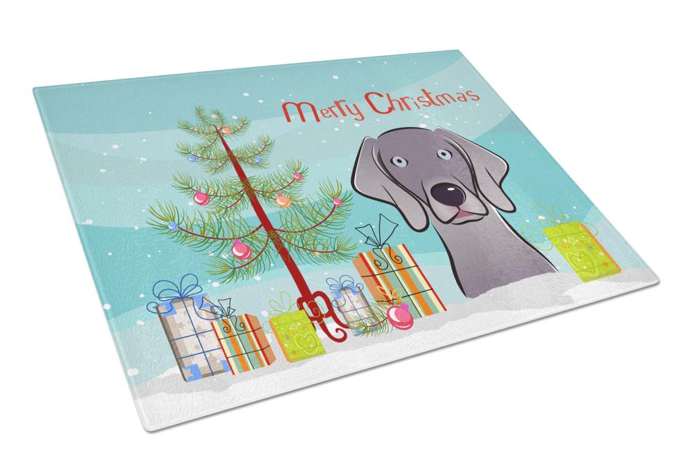 Caroline's Treasures BB1603LCB Dogs Merry Christmas Tree 11.25-in L x 15.75-in W Glass Cutting Board