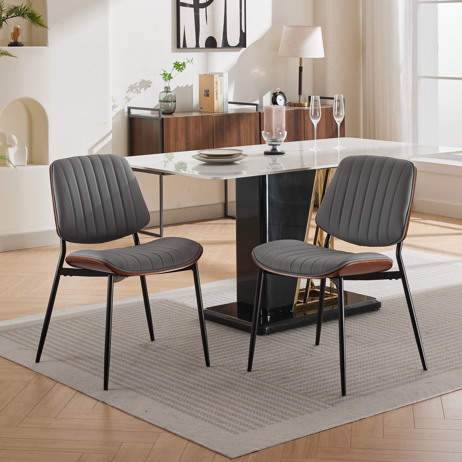 Hrinhom HC-N7016-GRAY PU Set of 2 Faux Leather Dining Chairs