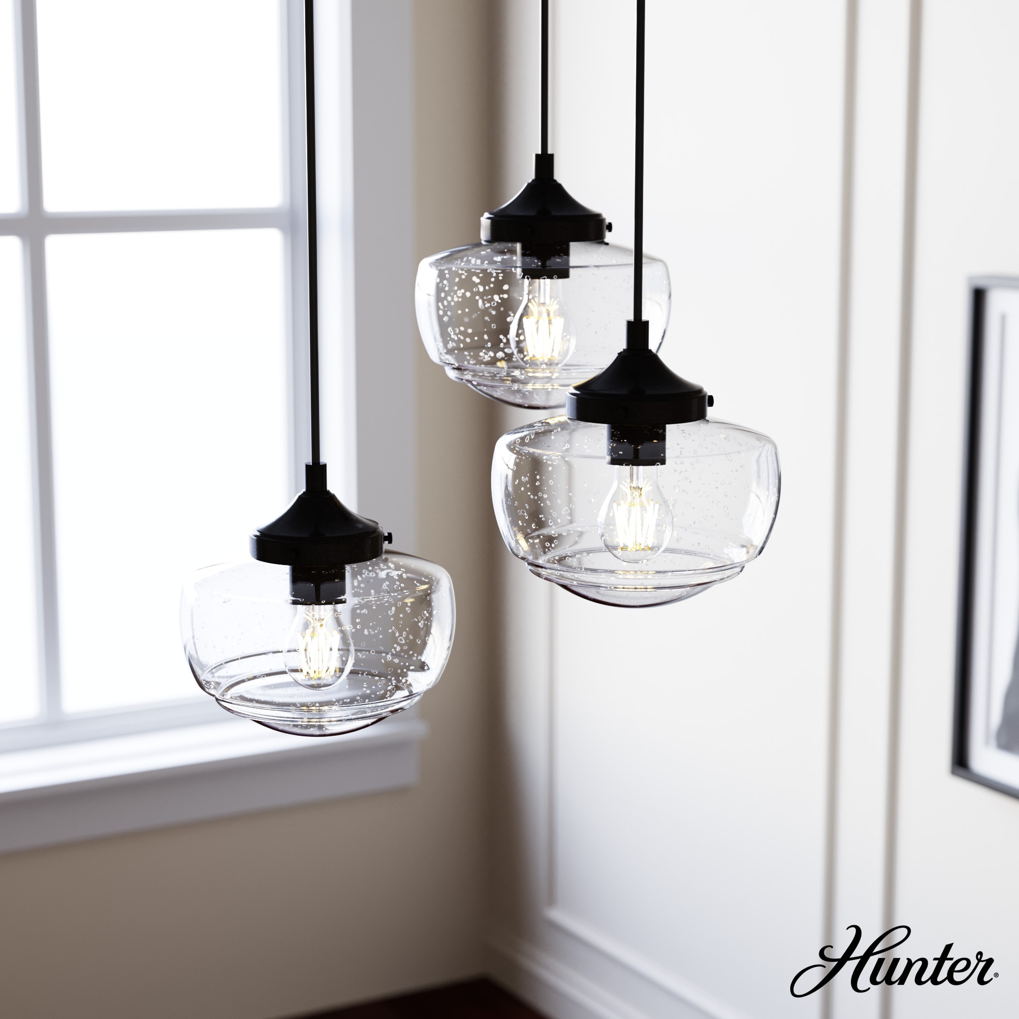 Hunter Saddle Creek 3-Light Noble Bronze Transitional Opal Glass LED Small Hanging