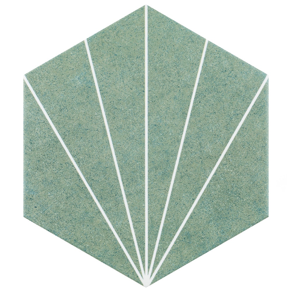 Affinity Tile S1FCDASVX Sample- Aster Hex Verde 9-in x 10-in Satin Porcelain Stone Look Hexagon Floor and Wall Tile