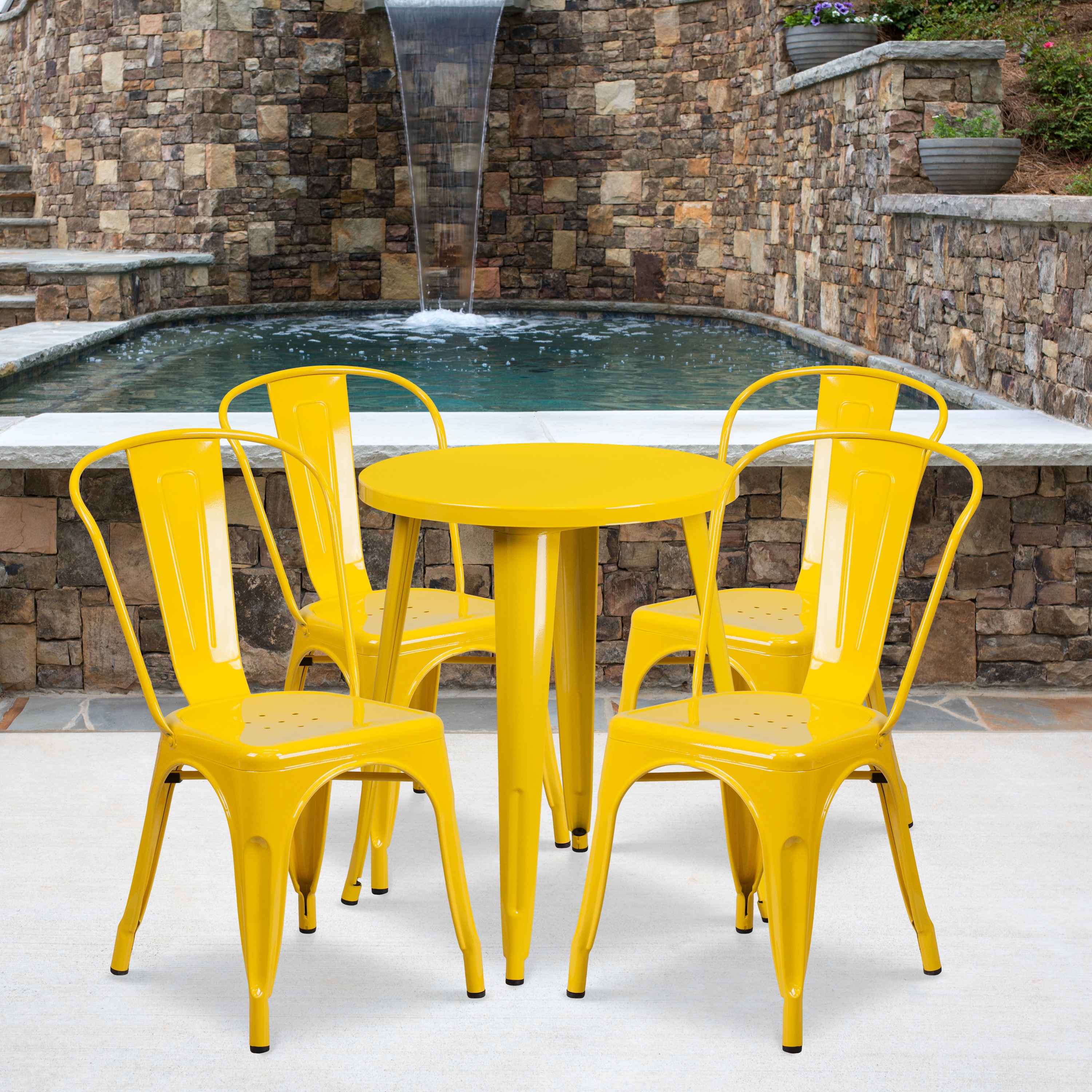 Flash Furniture 889142081883 Chauncey Commercial Grade 24-in Round Yellow Metal Indoor-Outdoor Table Set with 4 Cafe Chairs - Thumbnail