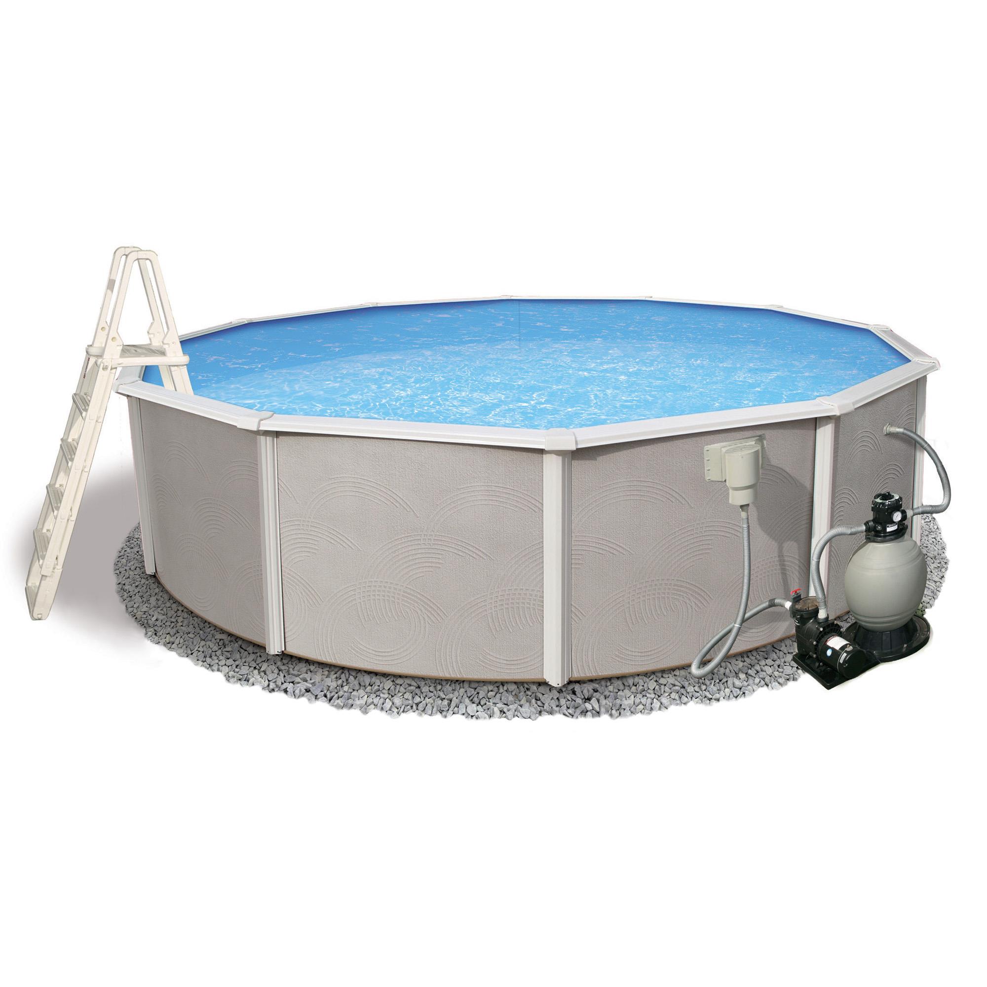 Blue Wave Belize 27-ft x 27-ft x 52-in Steel Wall Panels Round Above-Ground  Pool with Filter Pump and Ladder in the Above-Ground Pools department at