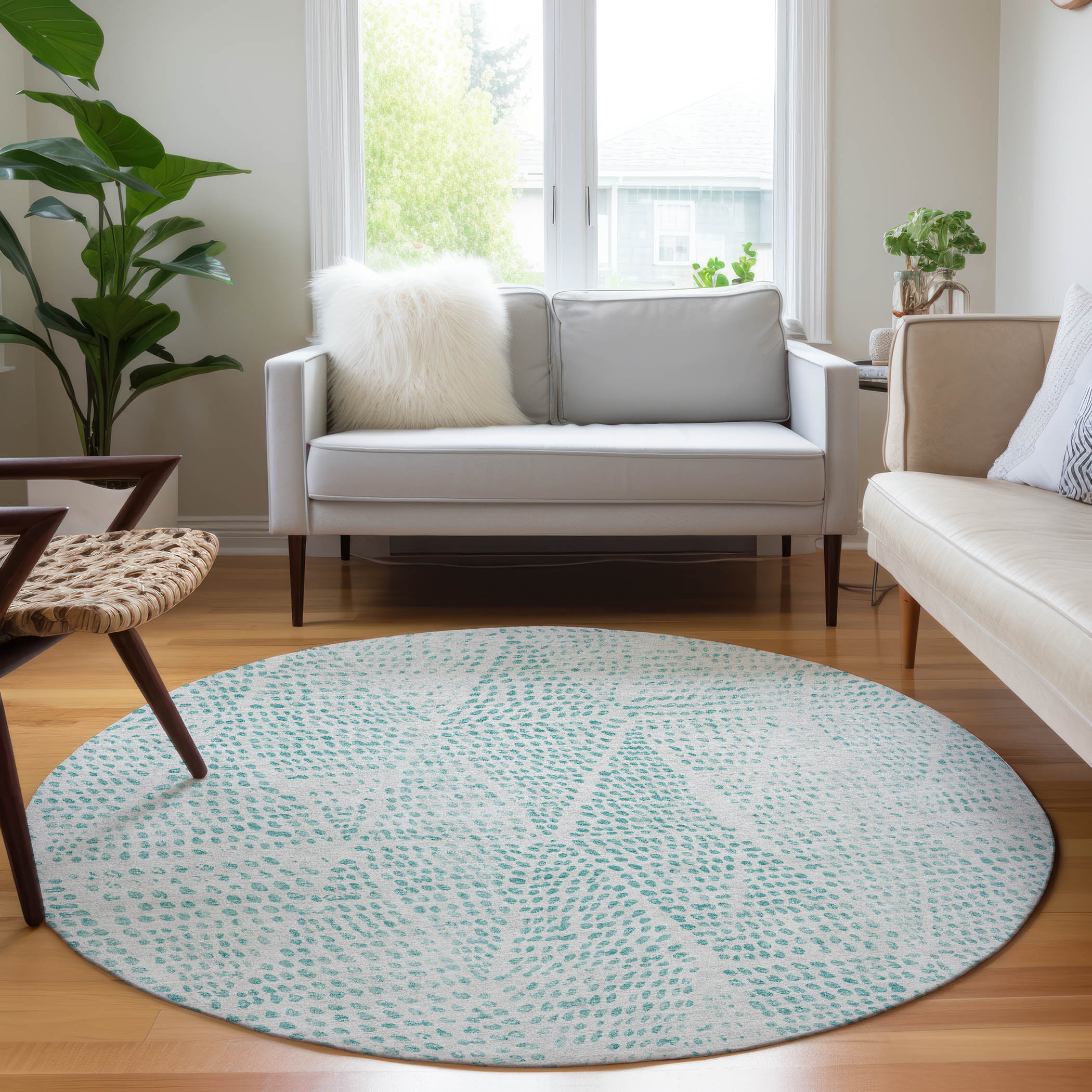Addison Rugs ACN591AQ8RO Chantille ACN591AQ 8 x 8 (ft) Polyester Aqua Round Indoor/Outdoor Abstract Machine washable Area rug
