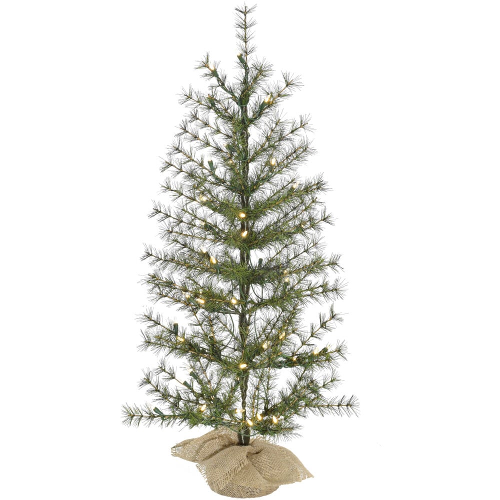 Fraser Hill Farm FFFF036-5GR Indoor/Covered Outdoor 3-Feet Pine Pre-lit Flocked Artificial Christmas Tree with White LED Lights