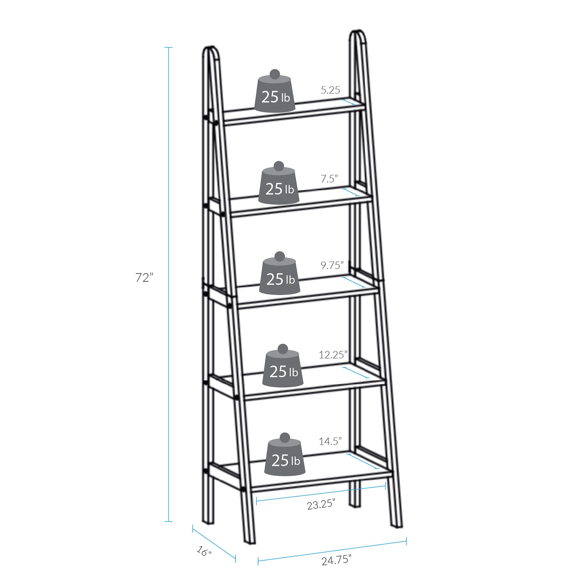 Casual Home Ladder Warm Brown Wood 5-Shelf Ladder Bookcase (24.75-in W ...