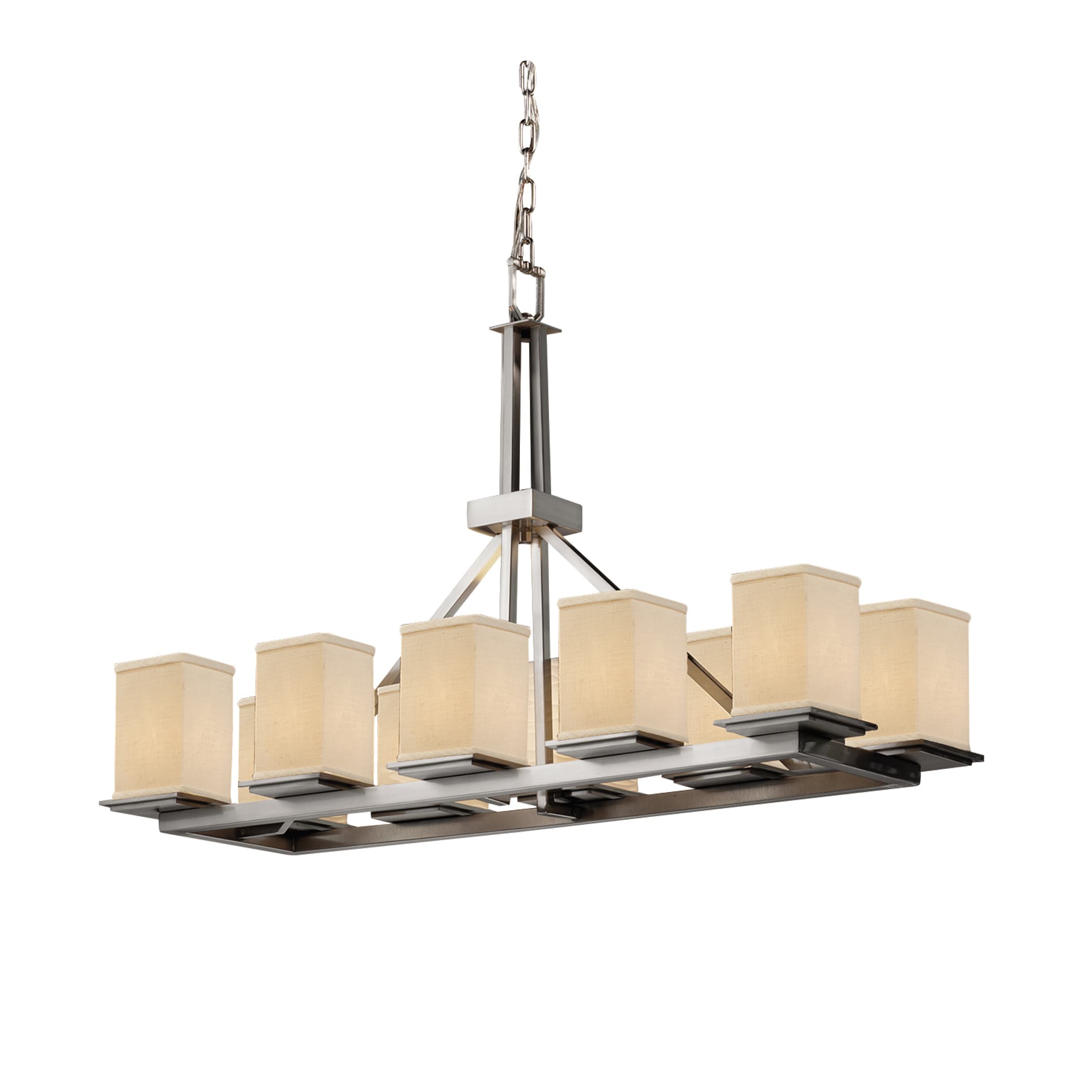 Justice Design Group FAB-8650-15-CREM-NC Textile 10-Light Brushed Nickel Transitional Damp Rated Chandelier