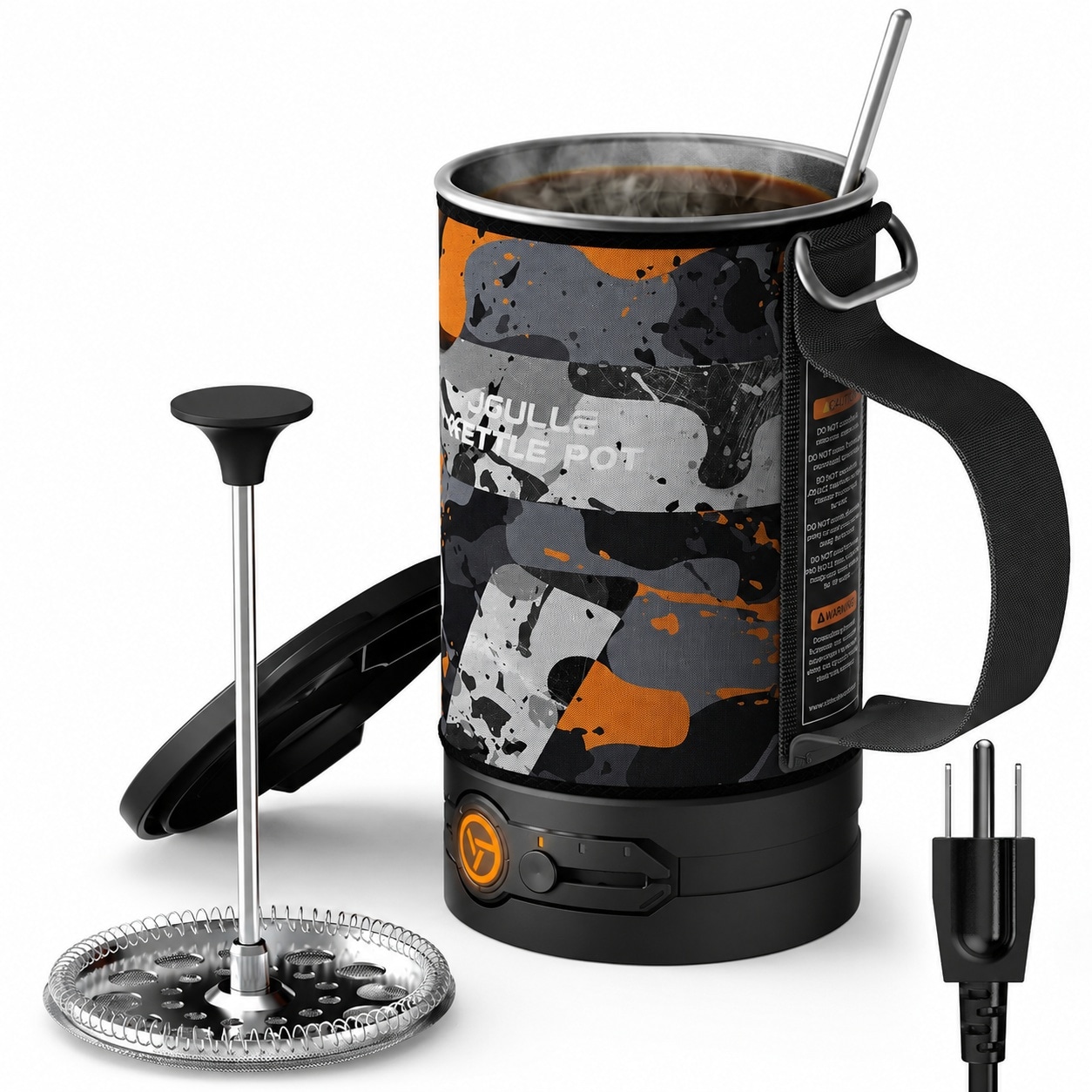 Aoibox  120V Electric 2 in 1 French Press Coffee Maker and Kettle with 6 Minute Brew for Camping Travel and Home Use