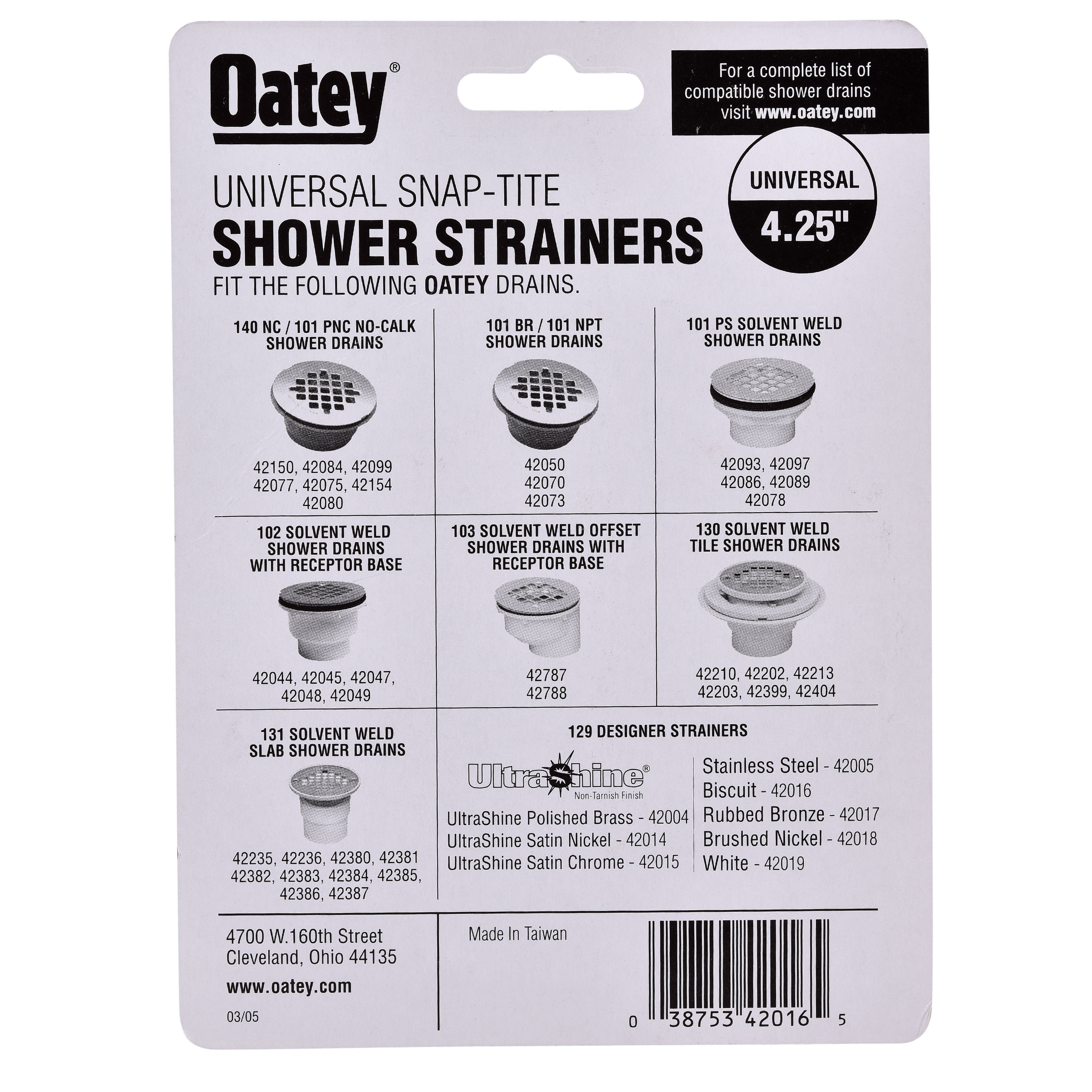 Oatey Snap-Tite 42005 4 1/4 Shower Drain Strainer with Stainless Steel  Finish